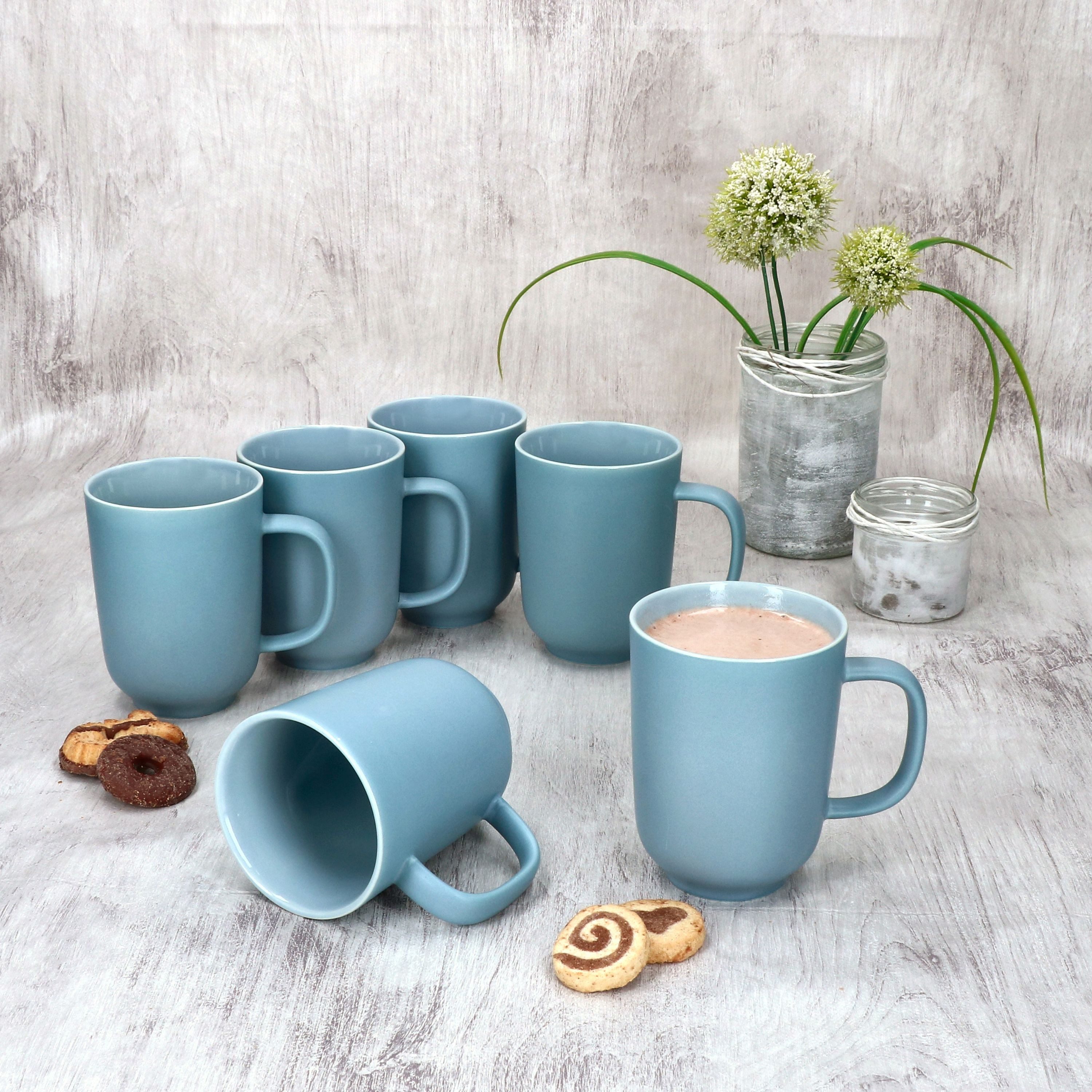 Ritzenhoff & Breker Becher Ritzenhoff 6x Jasper Kaffeebecher 250ml H10,4cm Graublau Tee-Tassen, Steingut