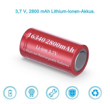 EBL 16340 Li-Ion Akku CR123A 3.7 V Wiederaufladbar Batterien Akku (3.7 V, 4 St), für Photo und den universellen Einsatz, Akku 2800 mAh