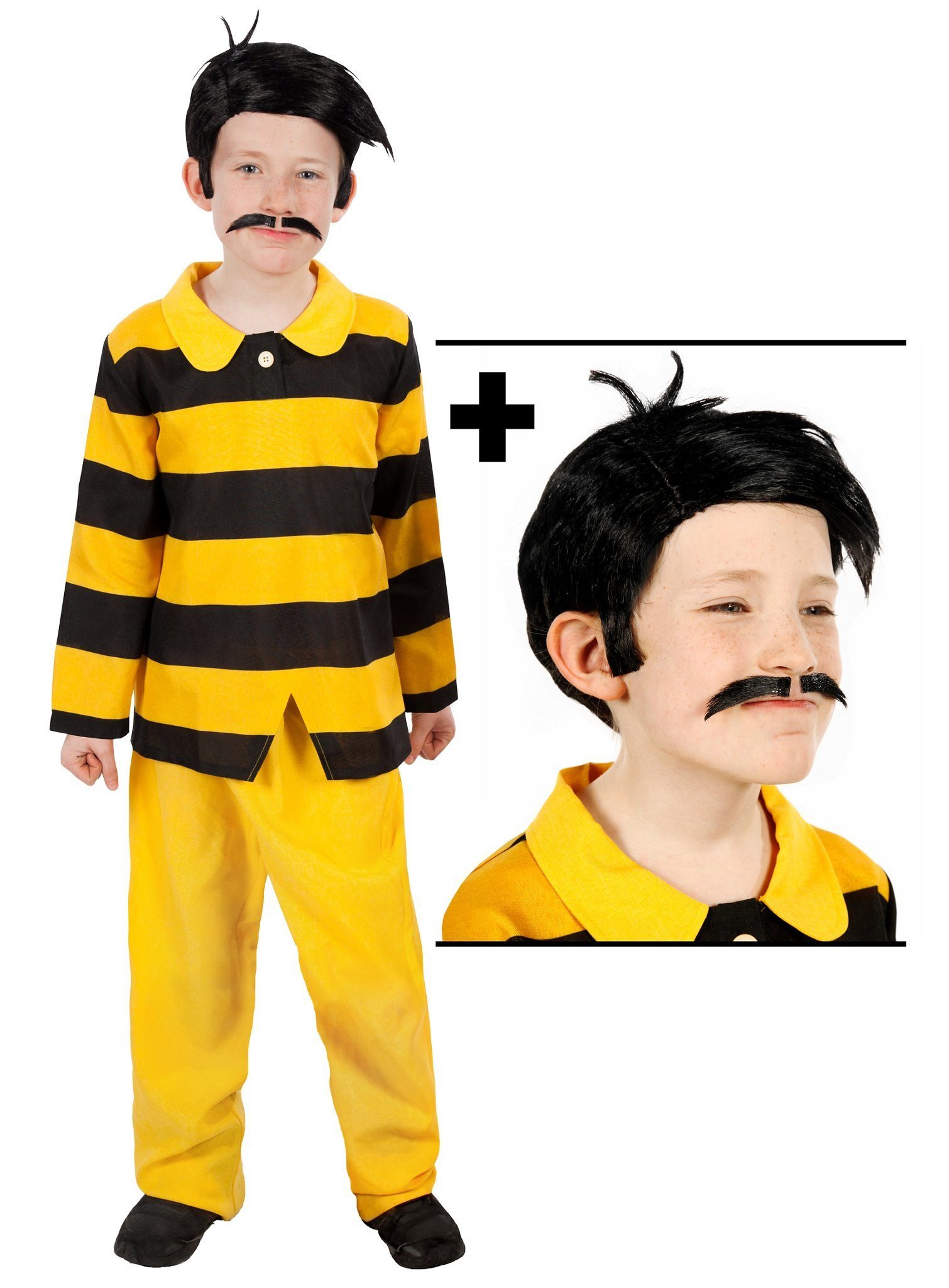 Maskworld Cowboy-Kostüm The Daltons Kostüm für Kinder mit Perücke & Bart, Komplettkostüm mit Bart und Perücke der Bösewichte aus den Lucky Lu