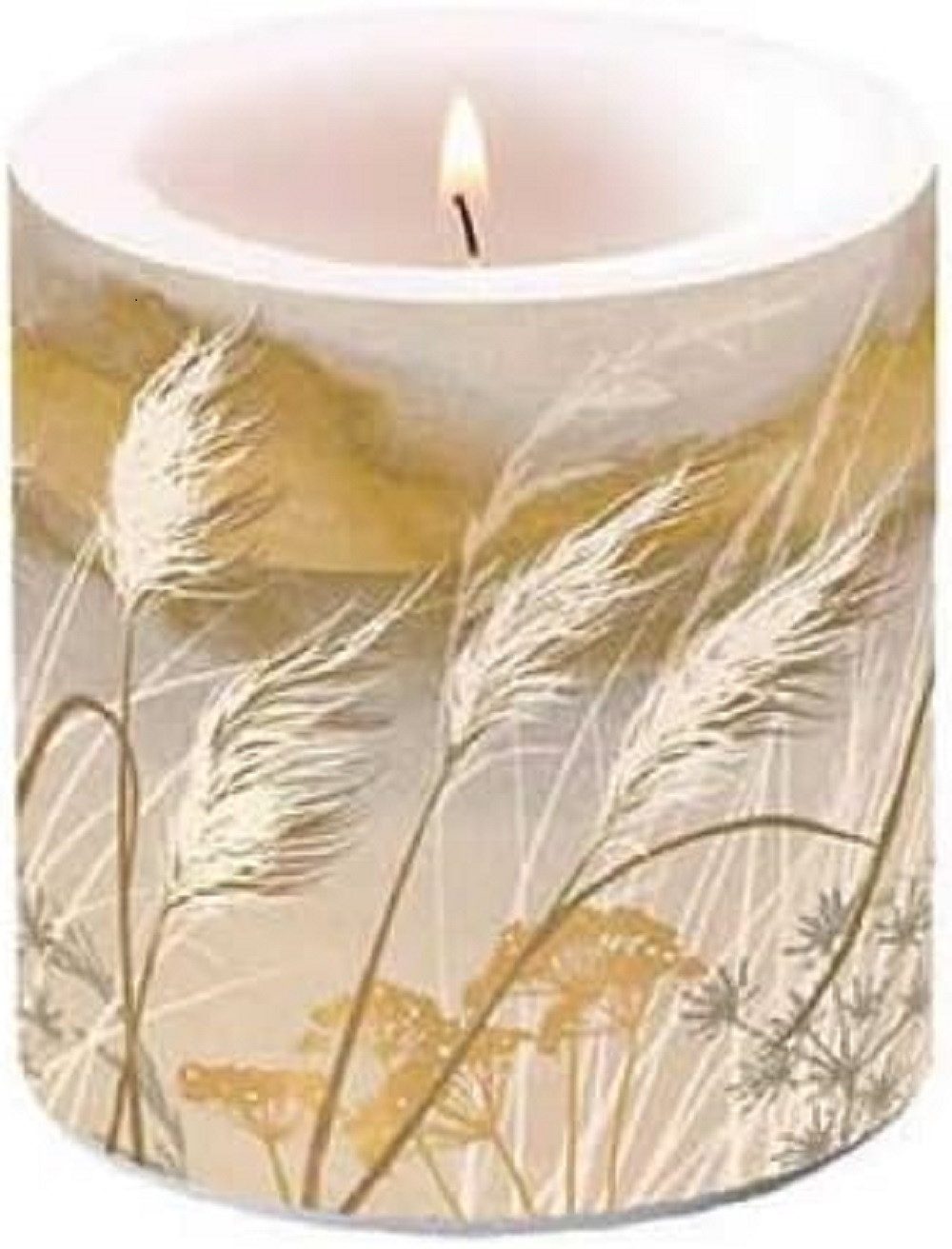 Ambiente Stumpenkerze „Evergreen Trees“ – 9 Cm Hoch, 35h Brenndauer, Aquarell-Design, Aus Paraffin