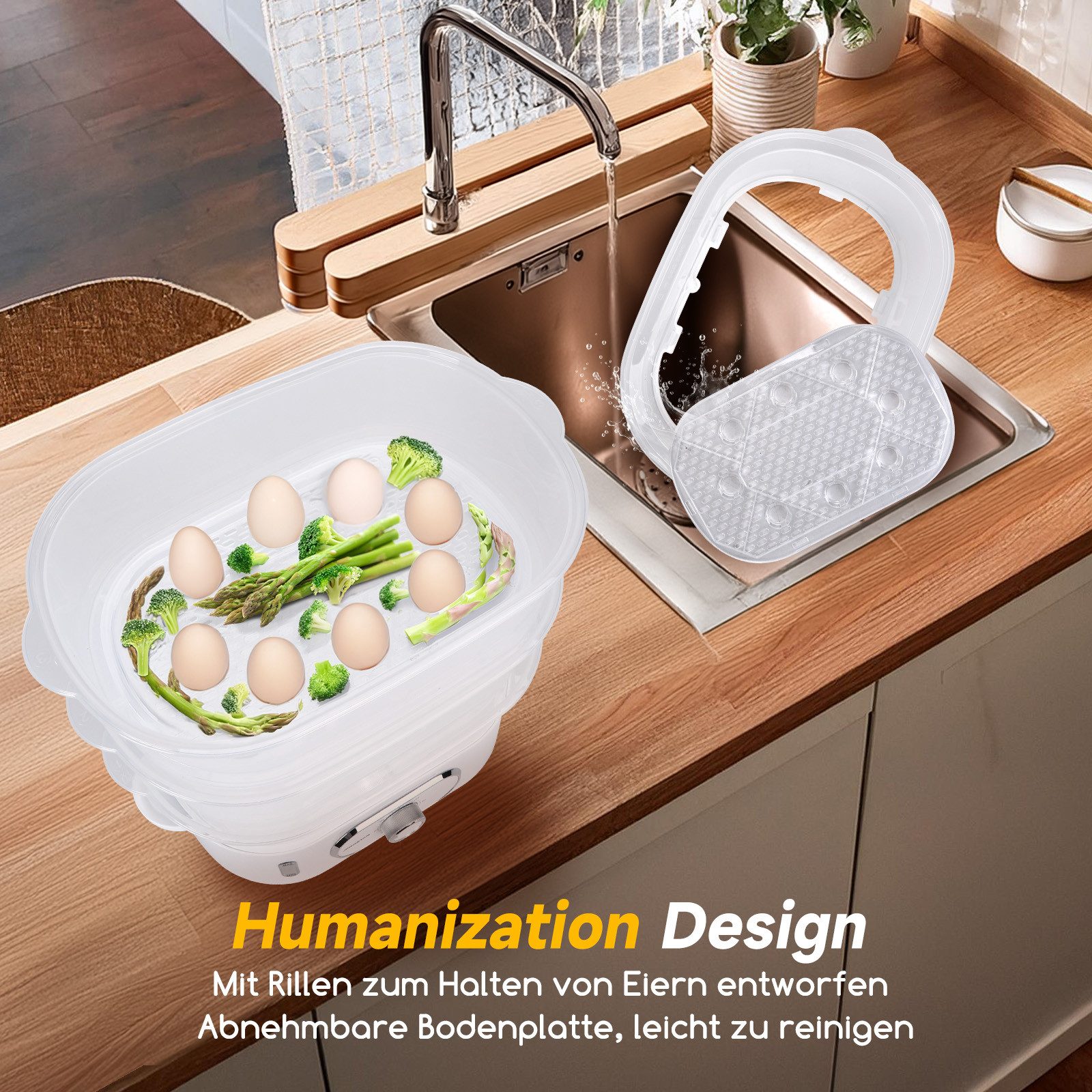 Aigostar Dampfgarer Fitfoodie mit Timer 9L/12L, 800W/900W, 3-Etagen Stapelkörbe, BPA frei, 800,00 W, Überhitzungsschutz, Intelligenz, Leicht zu reinigen – Bild 4 von 5