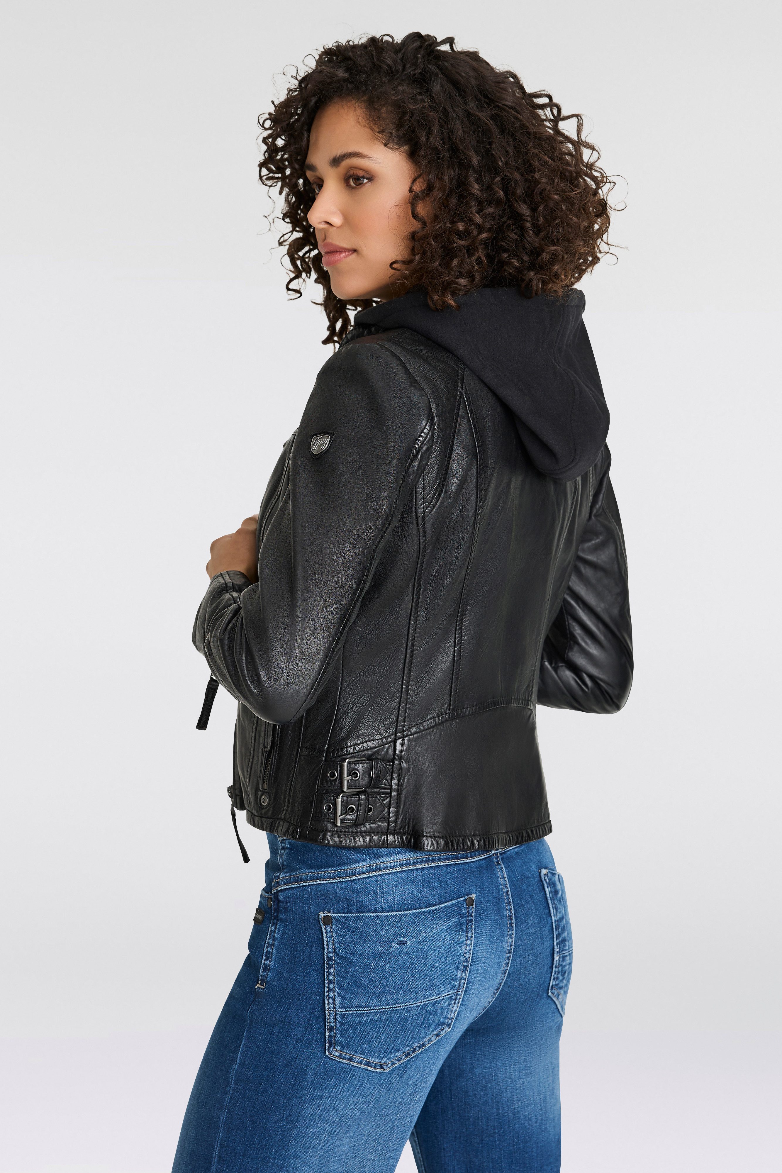 Mauritius Lederjacke NOLA Two-in-One Style - mit abnehmbarer Jersey-Kapuze