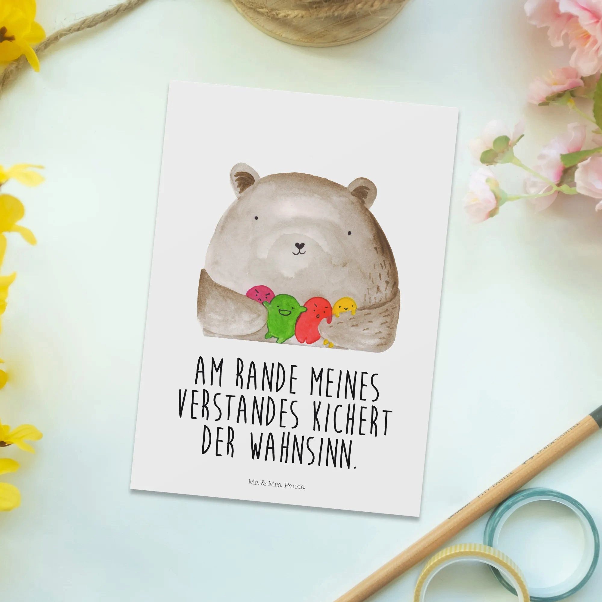 Thumbnail - Mr. & Mrs. Panda Postkarte Bär Gefühl - Weiß - Geschenk, Durchgedreht, Verrückt, Einladung Gebur, Hochglanzveredelt