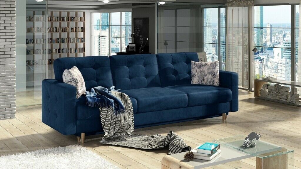 JVmoebel Sitz Sofa, Couch Sofas Polster 3 Sitzer Blau Modern Textil Sofa Dreisitzer