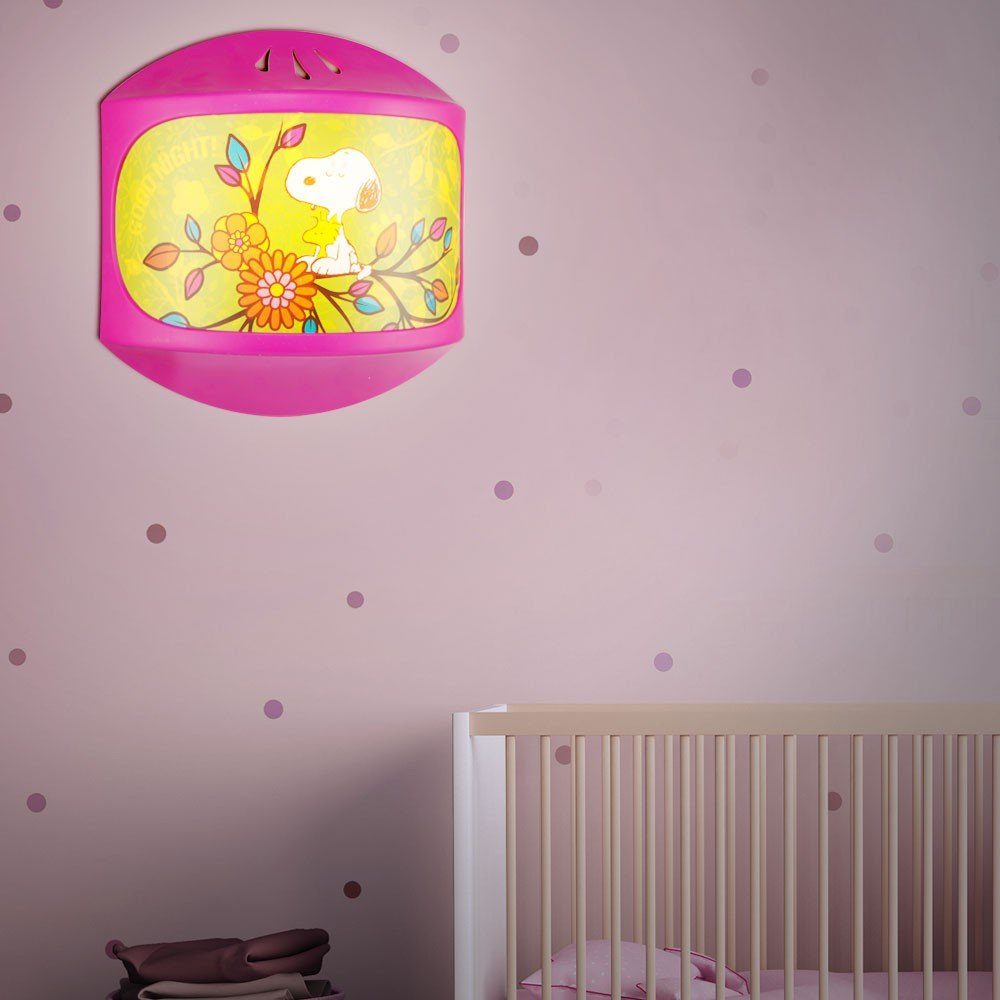 GLOBO LIGHTING LED Wandleuchte, Leuchtmittel nicht inklusive, Wandlampe Kinderleuchte E14 Kinderzimmer Leuchte rosa Snoopy bunt