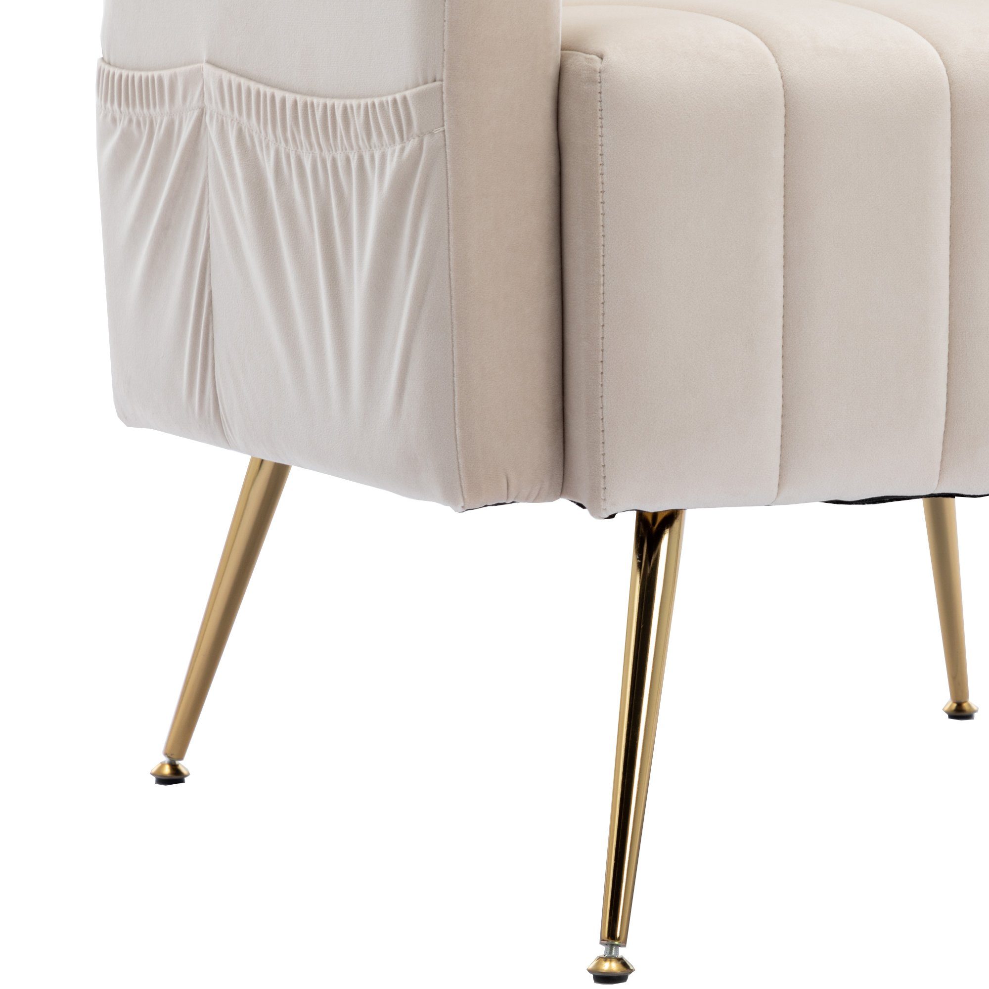 Einzelstuhl Füßen Sessel Beige Akzentstuhl, Celya Wohnzimmer Freizeit mit Schlafzimmer goldenen Samtstuhl,
