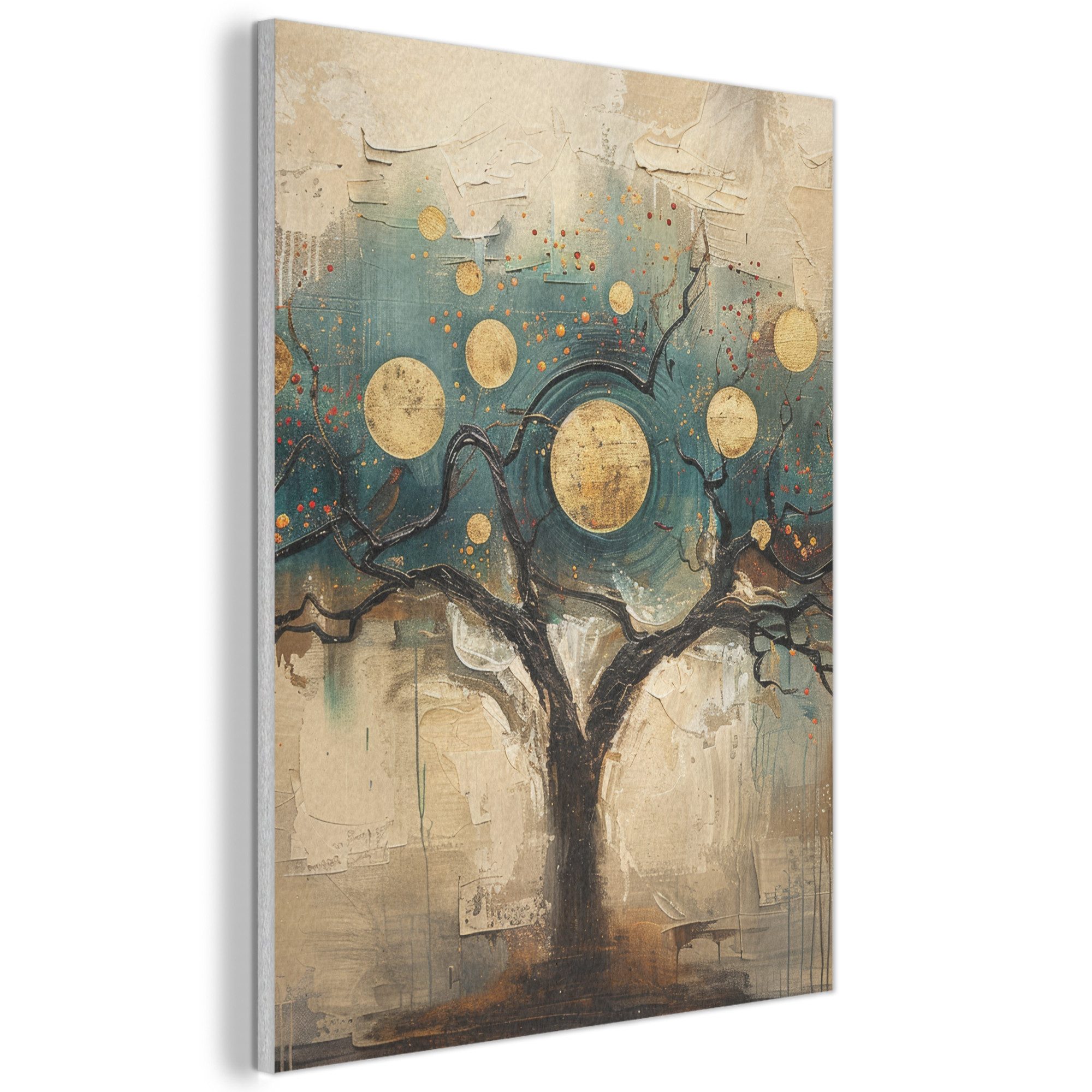 MuchoWow Gemälde Baum - Abstrakt - Braun - Gold - Industriell, Fotodruck (1 St), Akustikpaneele, Wandpaneele, Schalldämmung, Akustikbilder 30x40 cm