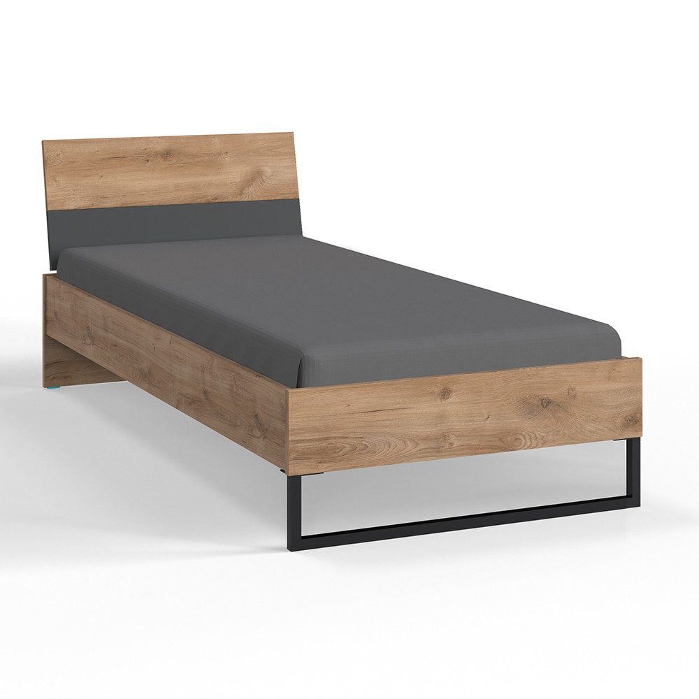 Lomadox Bettgestell TULUM-43, Eiche Nb. mit graphit, 90x200 cm Liegefläche