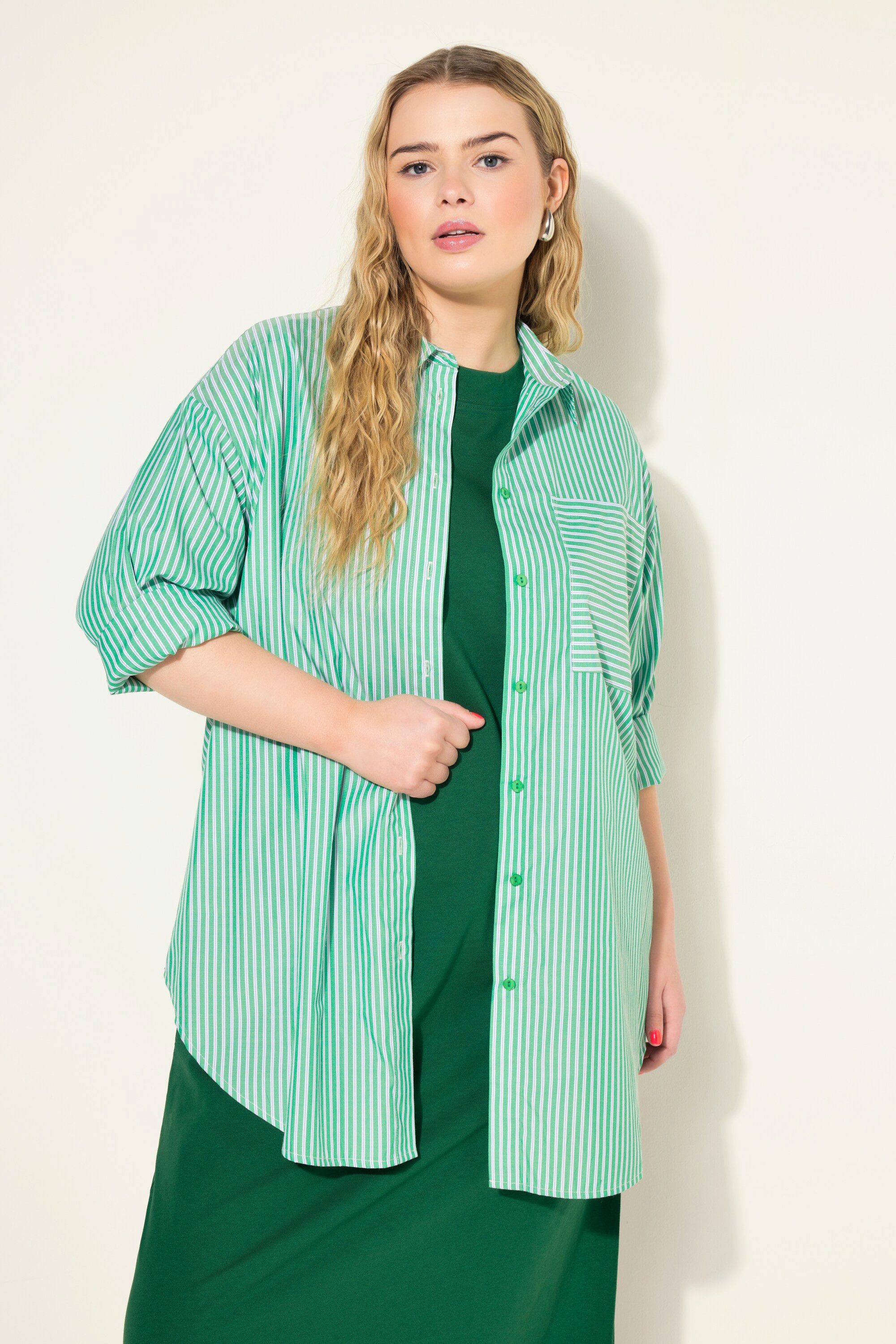 Hemdbluse Oversize-Hemd Streifen Hemdkragen Langarm