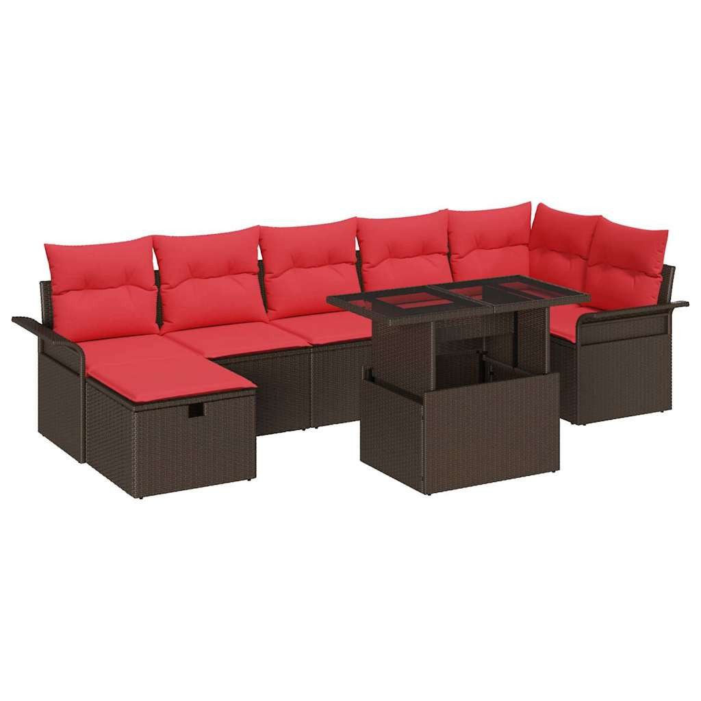 vidaXL Gartenlounge-Set Garten-Sofa-Set mit Kissen mit Speicher 8 pcs Braun Poly Rattan, (8-tlg)