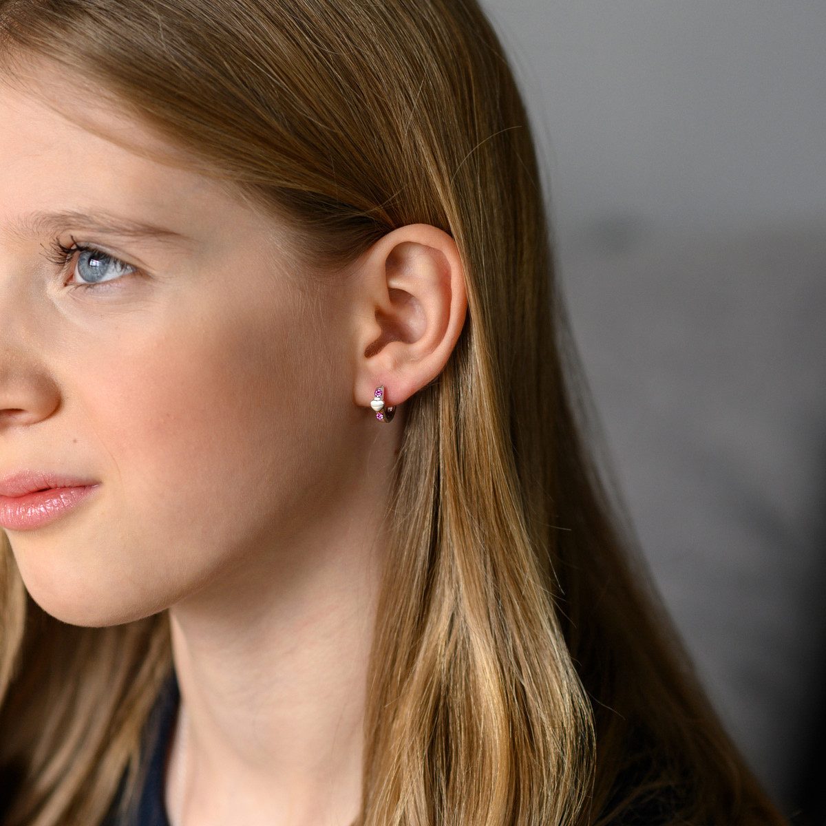 Materia Klappcreolen Kinderohrringe Herzen Zirkonia Pink SO-391, aus 925 Sterling Silber, rhodiniert