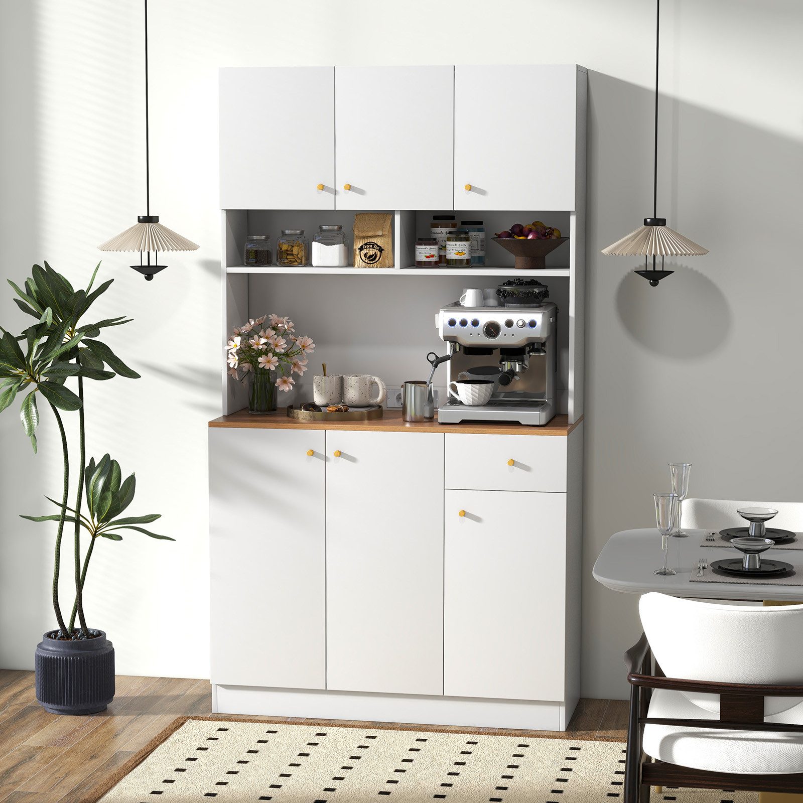 COSTWAY Küchenbuffet Küchenschrank mit Steckdosen, Arbeitsplatte, 180cm wei günstig online kaufen