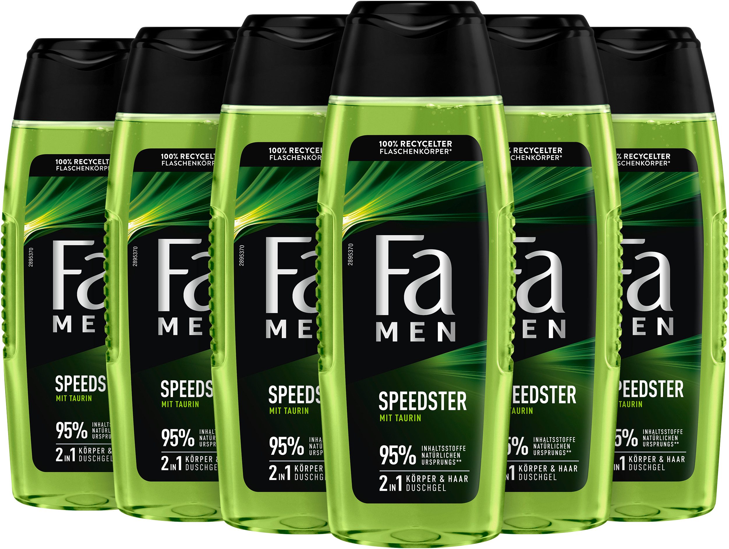 FA Duschgel Duschpflege Men Speedster, 6x 250 ml, 6-tlg., 2in1 Formel, aus recyceltem Material, Vegan