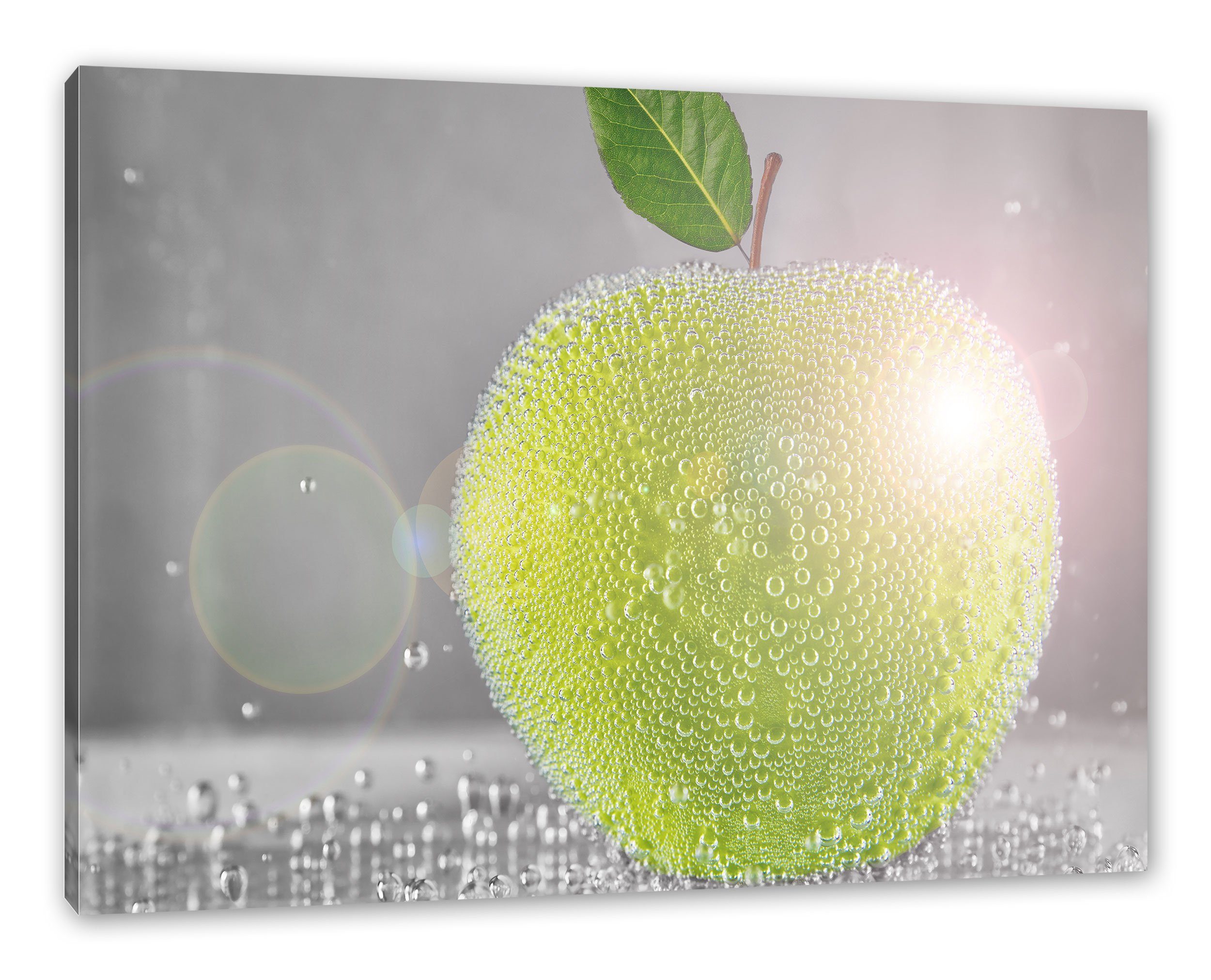 Pixxprint Leinwandbild Apfel mit Wasserperlen, Apfel mit Wasserperlen (1 St), Leinwandbild fertig bespannt, inkl. Zackenaufhänger