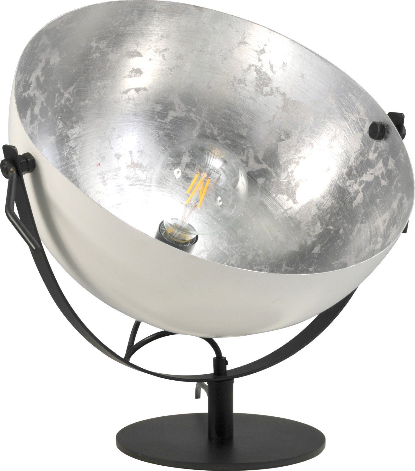 Metall Leuchtmittel, LARINO, Beleuchtung ohne Industrial Licht-Erlebnisse Weiß Design Tischlampe Silber Nachttischlampe E27
