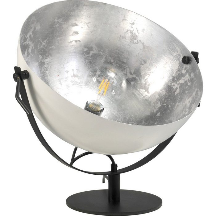 Licht-Erlebnisse Nachttischlampe LARINO ohne Leuchtmittel Design Tischlampe Metall E27 Weiß Silber Industrial Beleuchtung
