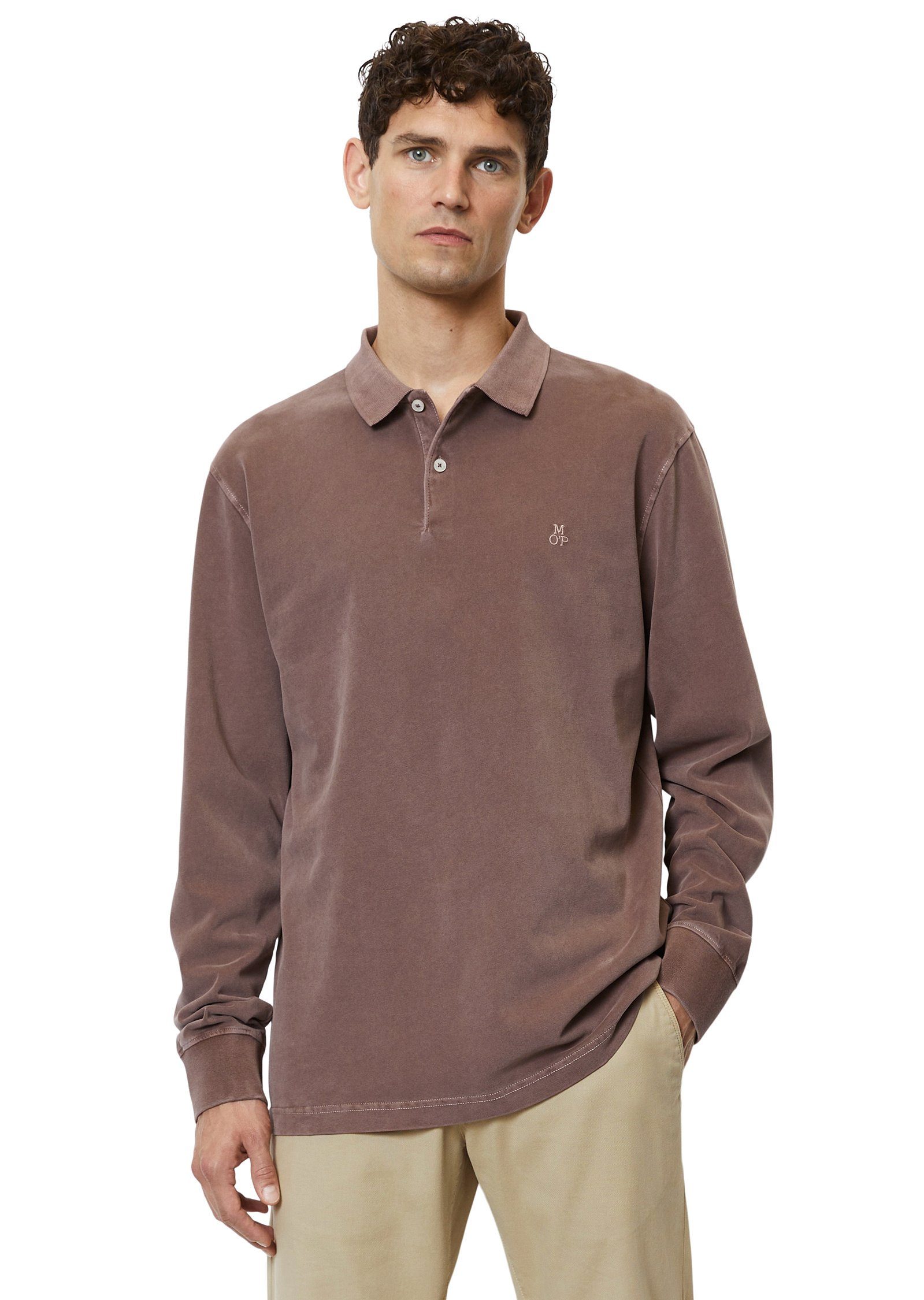 Marc O'Polo schwerer in Soft-Touch-Jersey-Qualität Langarm-Poloshirt braun