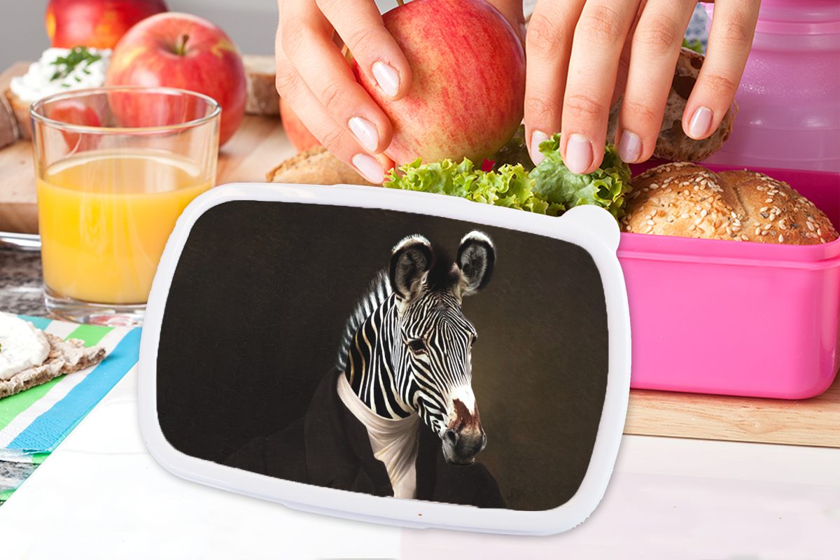 MuchoWow Kunststoff Kinder, (2-tlg), Zebra Mädchen, Lunchbox - Erwachsene, rosa Kunststoff, Kunst, für Alte Meister Brotdose Brotbox - Snackbox,