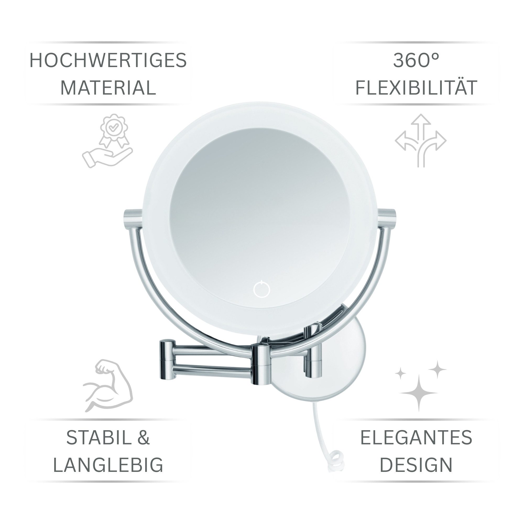 Libaro Kosmetikspiegel mit Beleuchtung TOKIO LED Schminkspiegel 3-fach & 7-fach Vergrößerung, XXL Vergrößerungsspiegel mit Stecker, Schminkspiegel dimmbar, klappbar