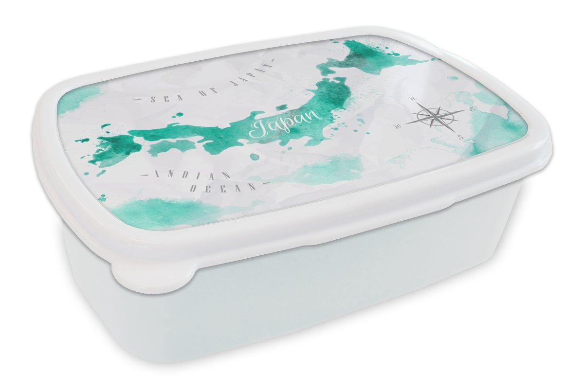 MuchoWow Lunchbox Weltkarte - Türkis - Abstrakt, Kunststoff, (2-tlg), Brotbox für Kinder und Erwachsene, Brotdose, für Jungs und Mädchen weiß