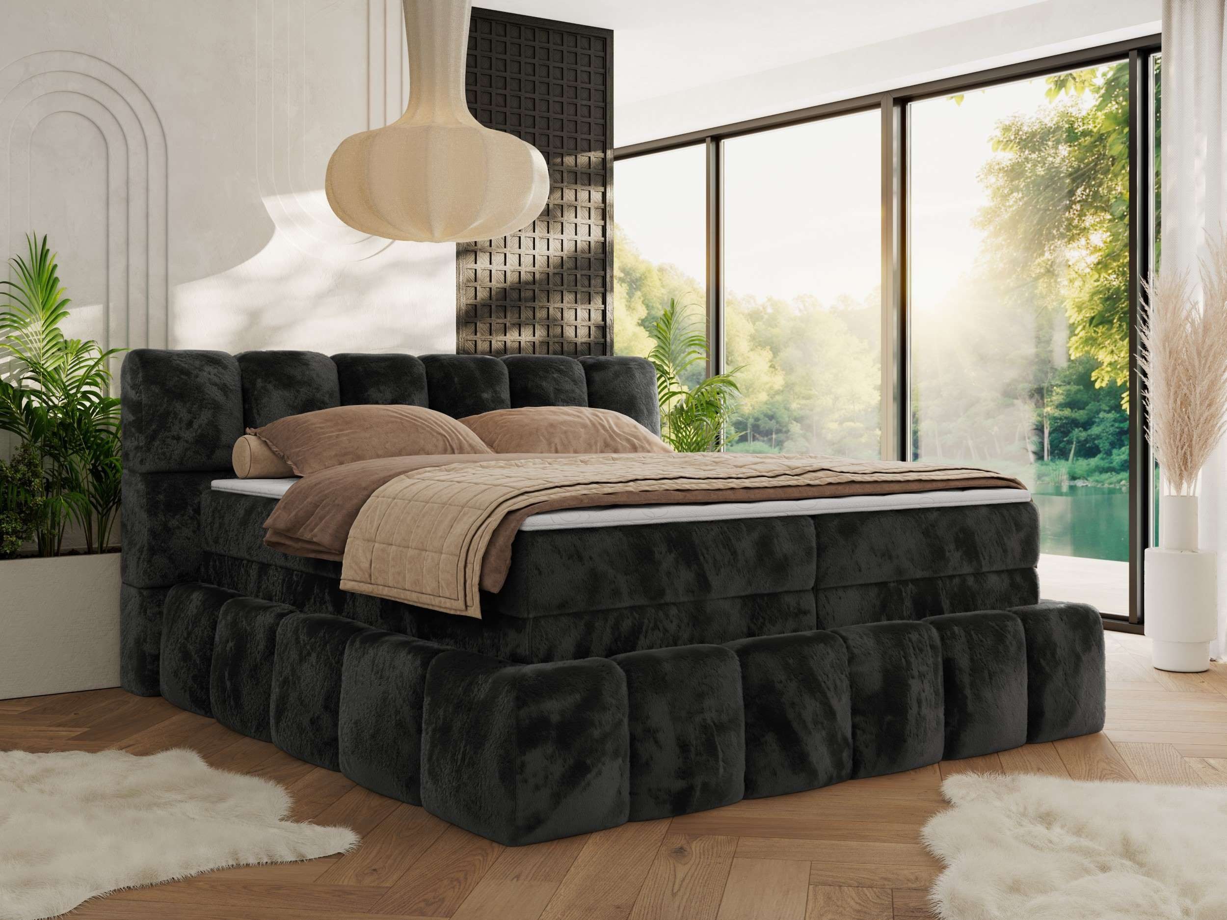 MKS MÖBEL Boxspringbett NIRA KING (Doppelbett-Set mit Topper & Bettkasten, 7-Zonen-Taschenfederkern, Härte H3/H4 wählbar, Topper 5 cm), breites, weiches Kopfteil, Komfortliegehöhe, robuste Ausführung