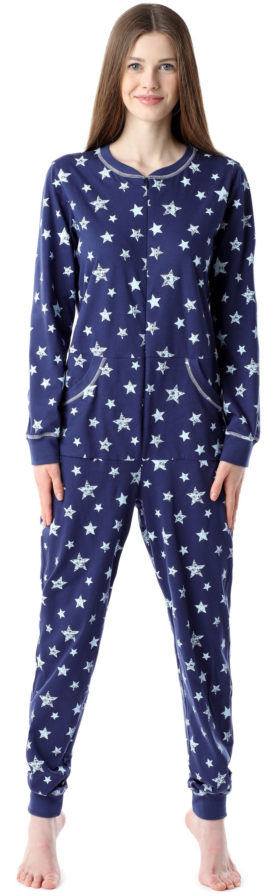 Bellivalini Pyjama Damen Schlafanzug Schlafoverall BLV50-206 Marineblau/Blaue Sterne