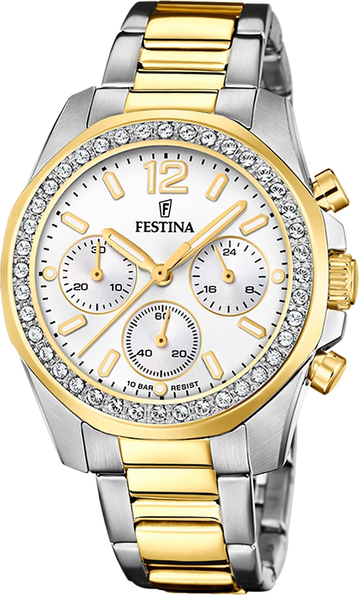 Festina Quarzuhr Festina Damenuhr Edelstahl silber gold, (Analoguhr), Damen Armbanduhr rund, Edelstahlarmband silber, gold, Casual