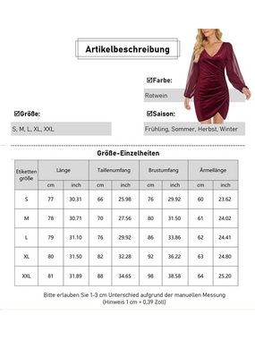 ZWY Etuikleid Mode Frauen Fleck Casual Kleid V-ausschnitt Einfarbig Dünnes (1-tlg) Gefaltetes Kurzes Kleid Laterne Langarm Kleid Elastische Kleider