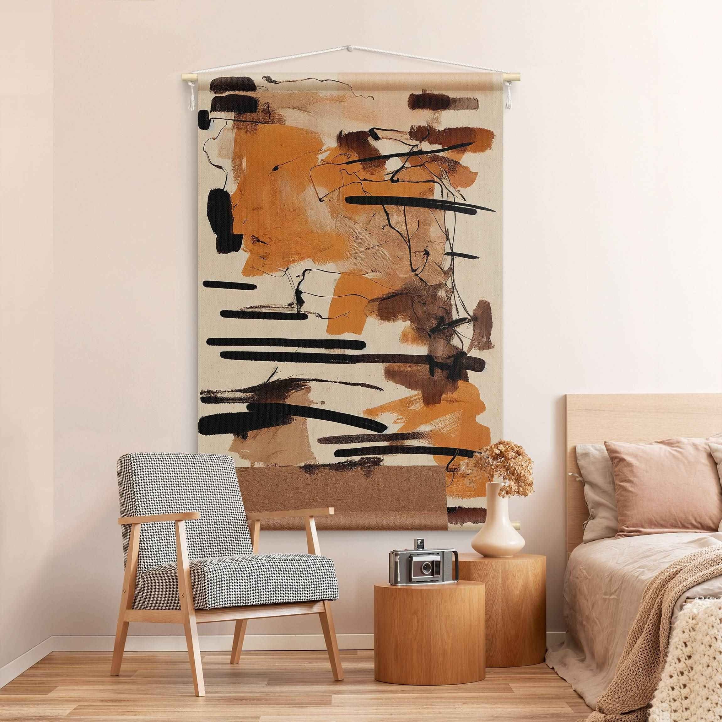 Bilderdepot24 Wandteppich modern Abstrakt Warme Farbkomposition braun, rechteckig, Höhe: 2.6 mm, großes Wandbild aus Natur-Baumwolle Wandbehang Stoffbild Tuch Wollseil