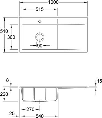 Villeroy & Boch Einbauspüle Keramikspüle 336202J0, Subway Style 60