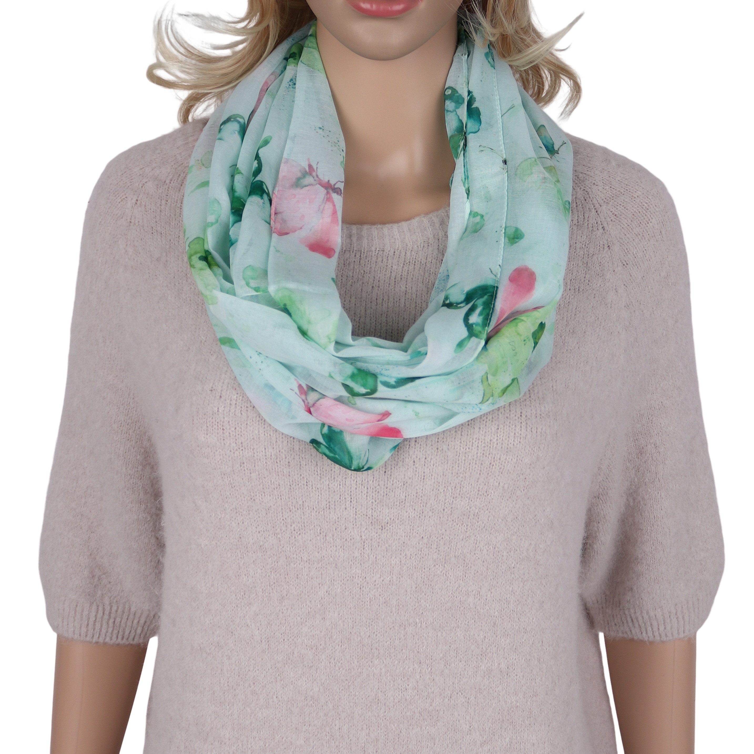MIRROSI Loop Damen Schal mit Tollem Muster Weich aus 100% Viskose, Schlauchschal, (ca.160x48cm, zweimal um den Hals wickelbar), Damen Halstuch Stola ideal für Frühling,Sommer, Herbst