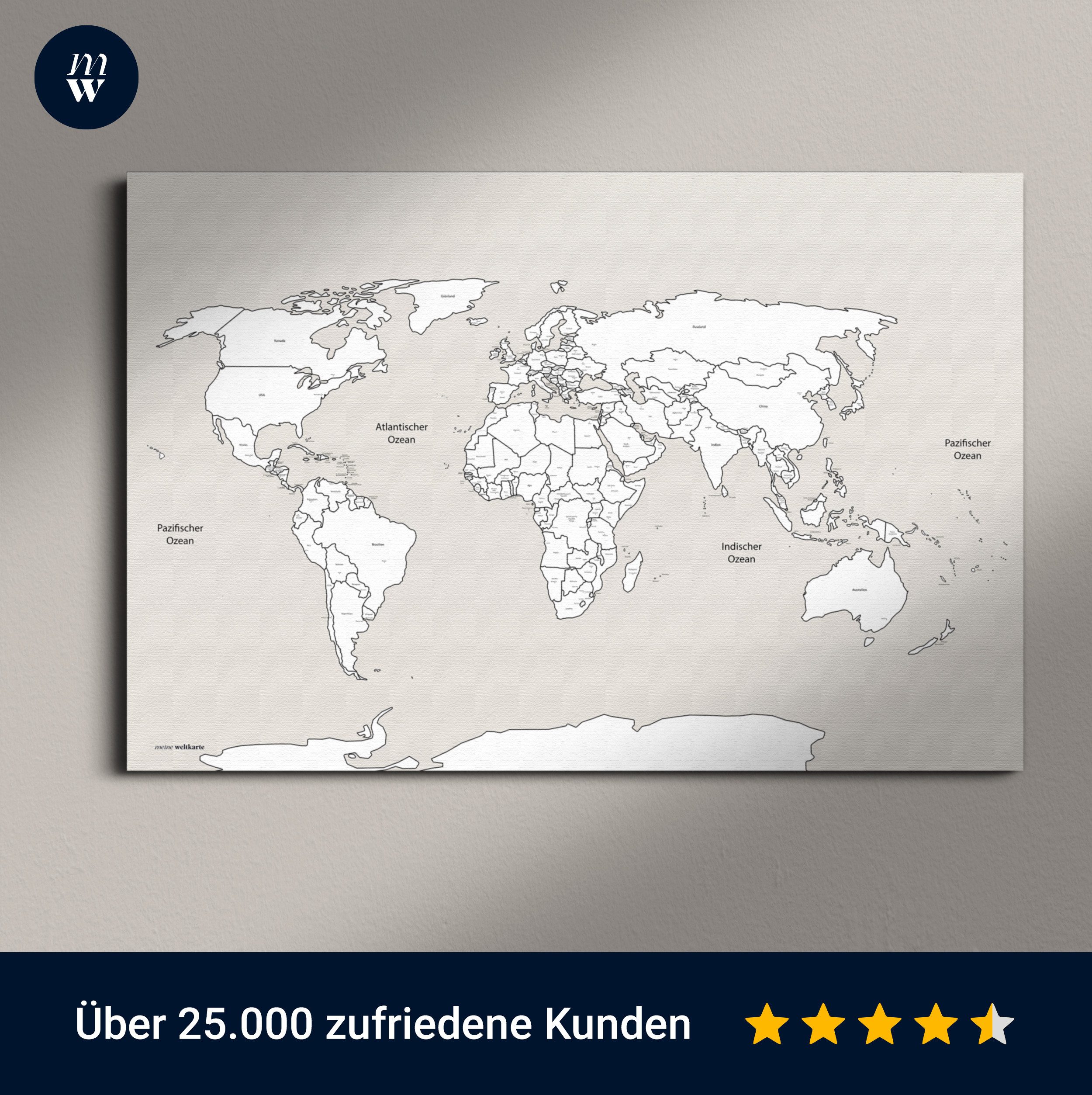mw Leinwandbild Weltkarte Leinwand XXL – Modernes Wandbild – Premium Druck, Ultralanglebig