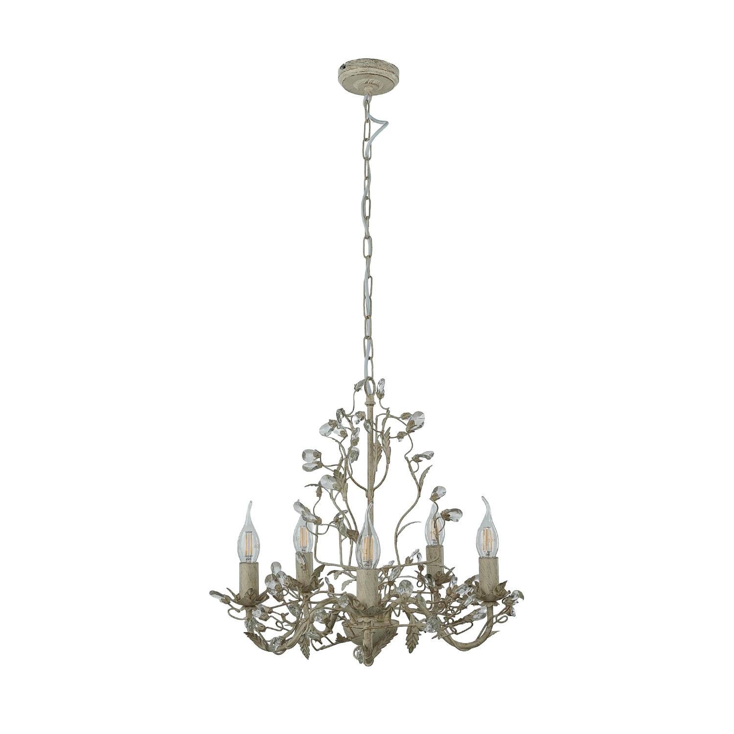 Licht-Erlebnisse Kronleuchter BALLENSTEDT, ohne Leuchtmittel, Wohnzimmer in Creme Gold 5-flammig E14 Metall Shabby Chic