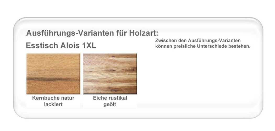 expendio Esstisch Alois aus 160(210)x90 lackiert Kernbuche cm Mittelauszug mit 1XL, Massivholz
