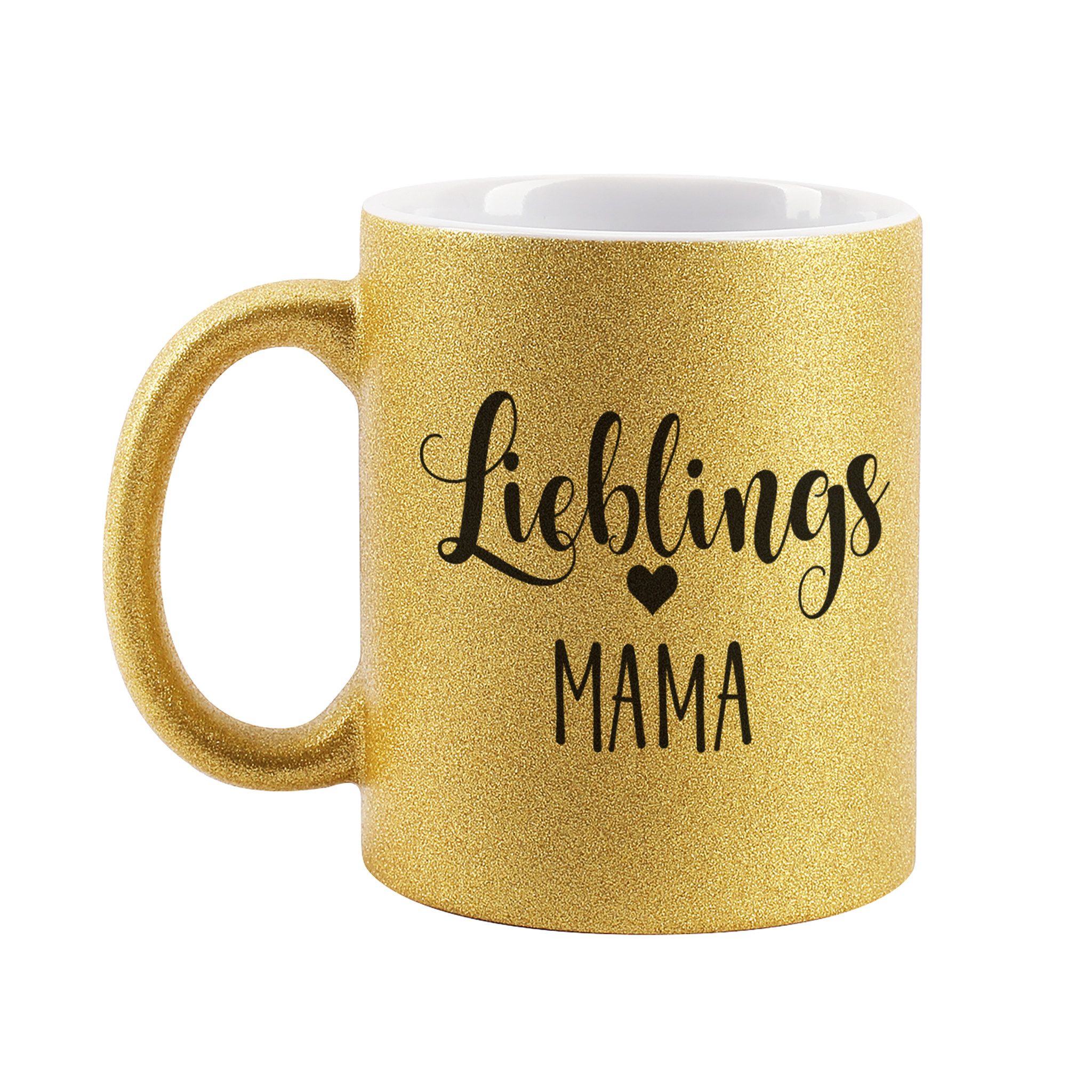Herz & Heim Tasse gold glitzernd mit verschiedenen Motiven für Lieblingsmenschen