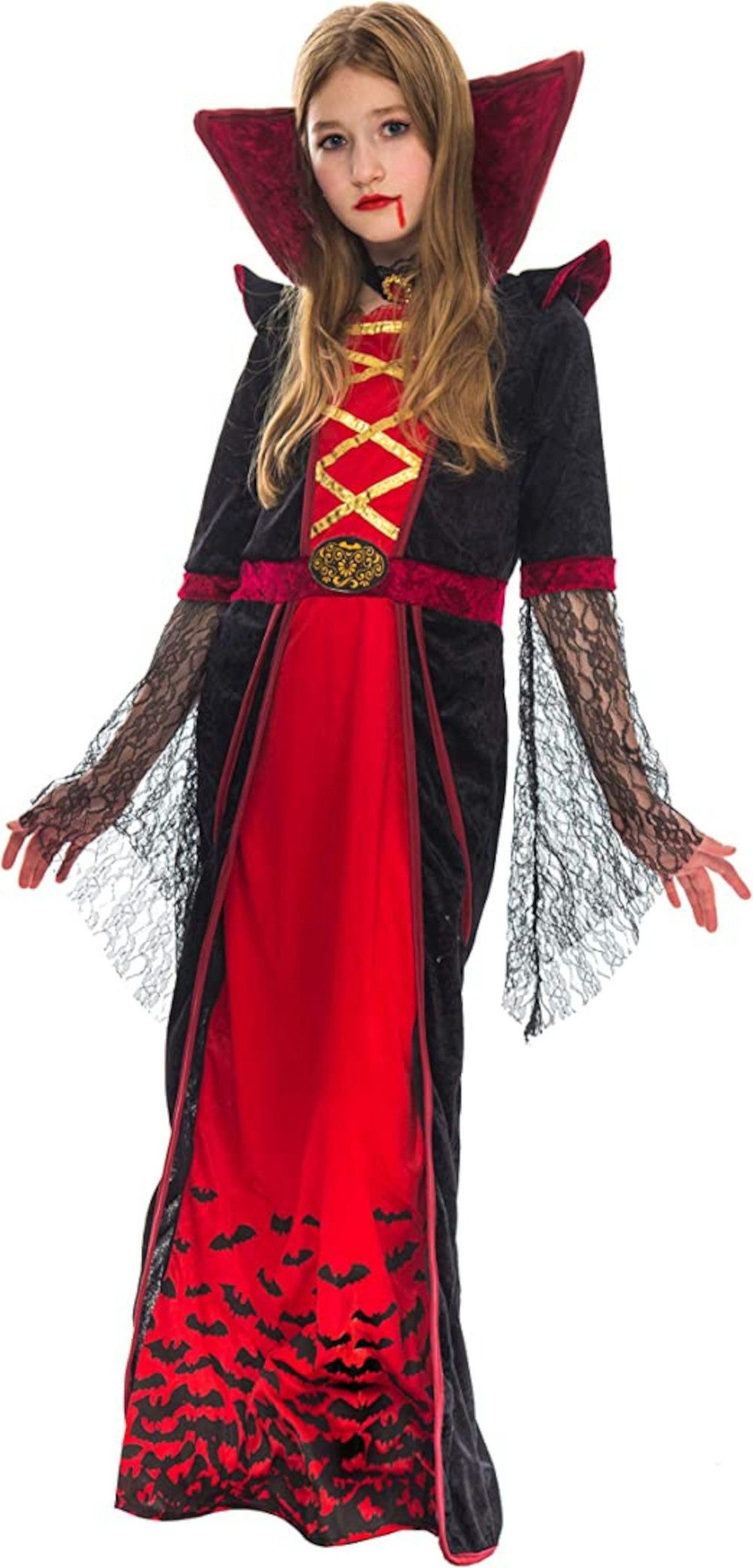 Vampir-Kostüm Mädchen Königliches Halloween Vampirkostüm Kleid Gr. S für 5-7 Jahre