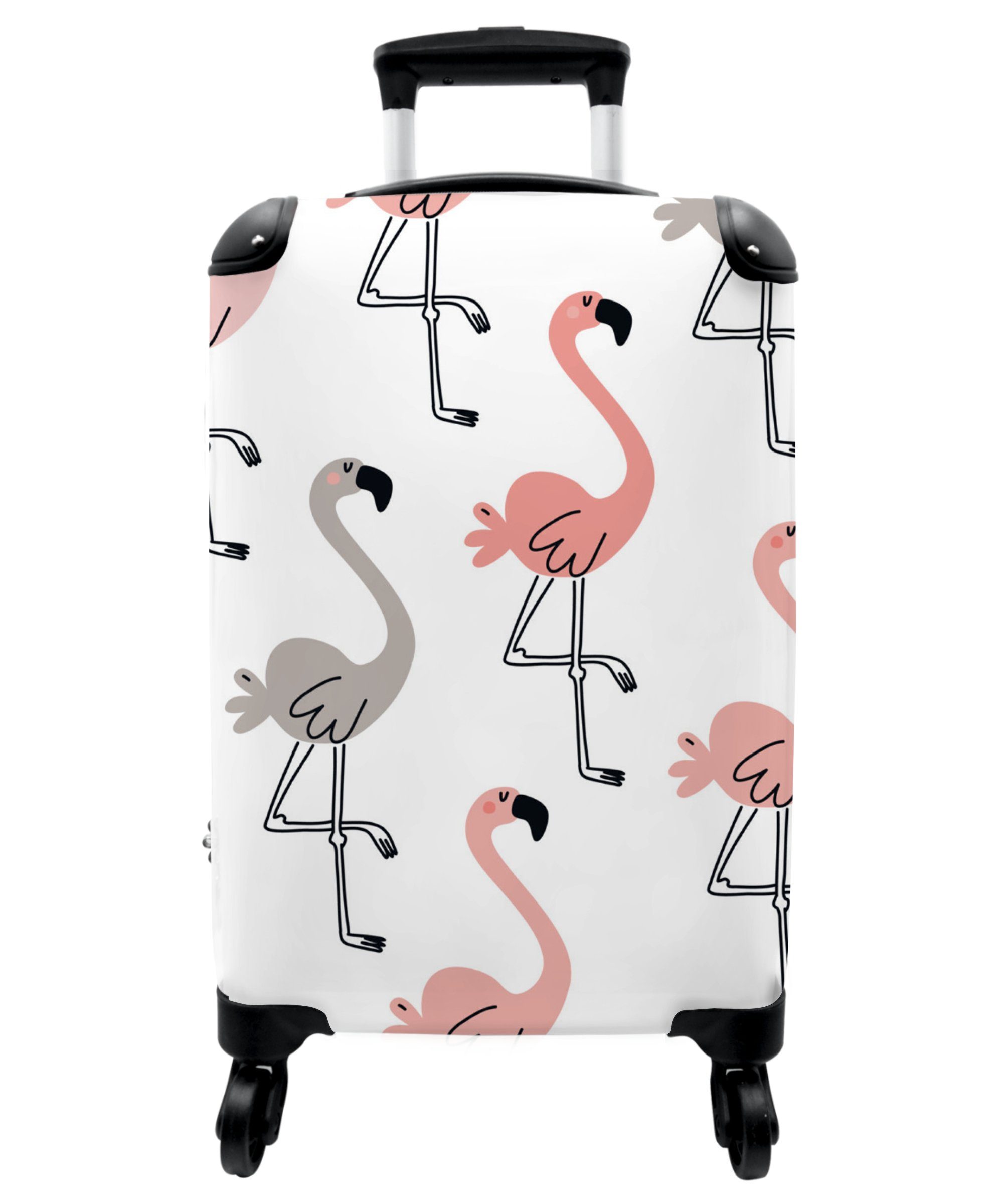 NoBoringSuitcases.com© Kinderkoffer 55x35x20cm Illustration - Flamingo - Vögel - Mädchen - Kinder, 4 Rollen, Koffer mit 4 rollen, Kindertrolley, Reisekoffer für Mädchen