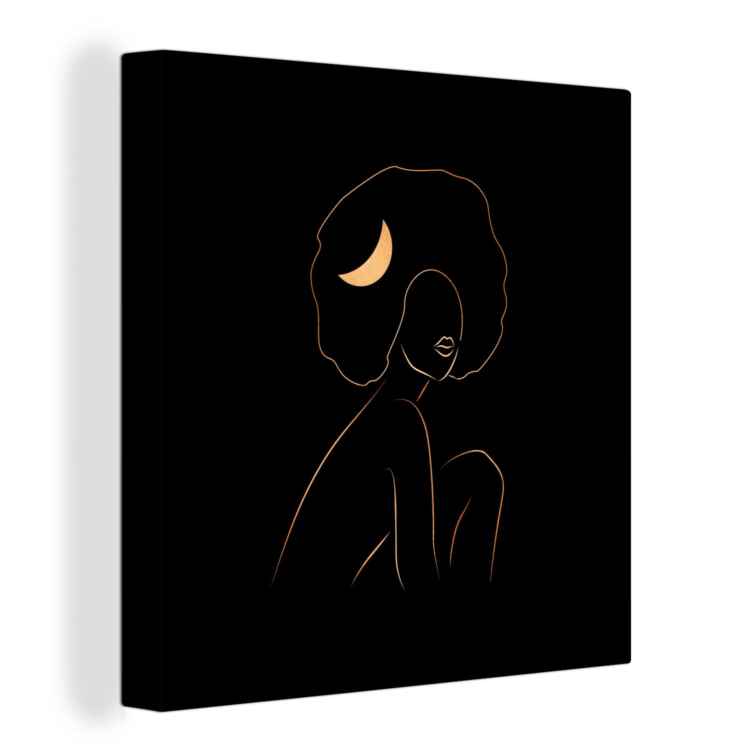 OneMillionCanvasses® Leinwandbild Frau - Mond - Gold - Strichzeichnung, (1 St), Leinwand Bilder für Wohnzimmer Schlafzimmer