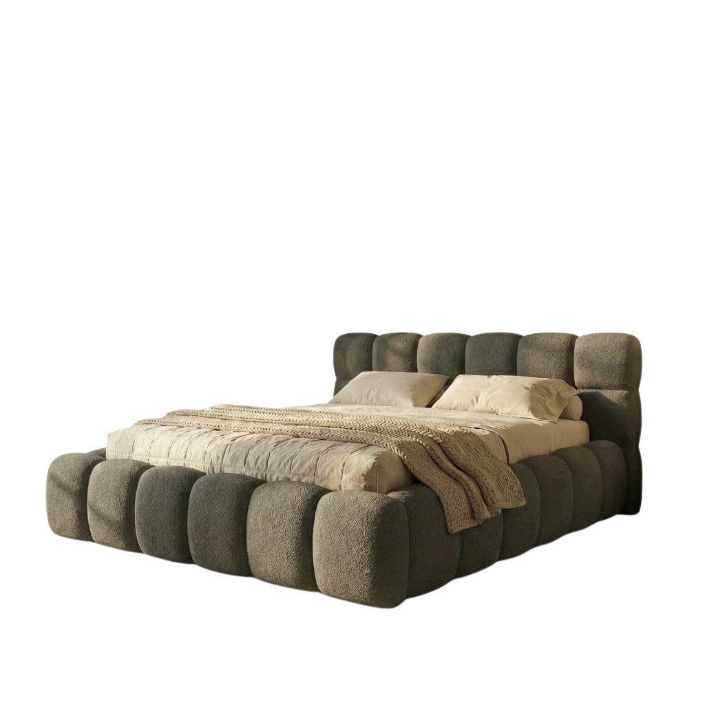 yourhouse24 Polsterbett BOSTON Slim Bouclé – Kompaktes Wolkenbett mit Bettkasten, Bubble-Optik & Japandi – Bild 3 von 5