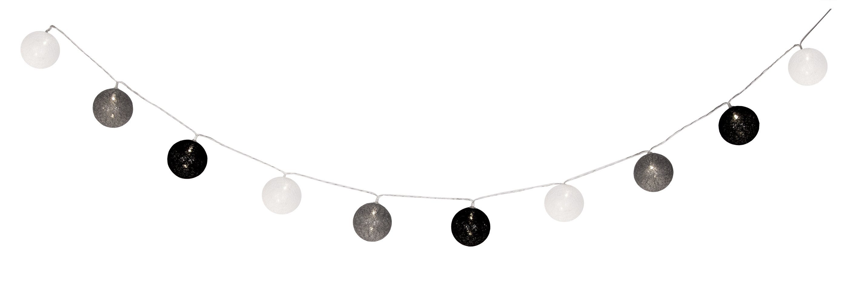 BigDean LED-Lichterkette mit 10 Kugeln aus Baumwolle Grau, Weiß, Schwarz Baumwollkugeln, 10-flammig. € 8,63, (€ 6,16 pro 1 m).