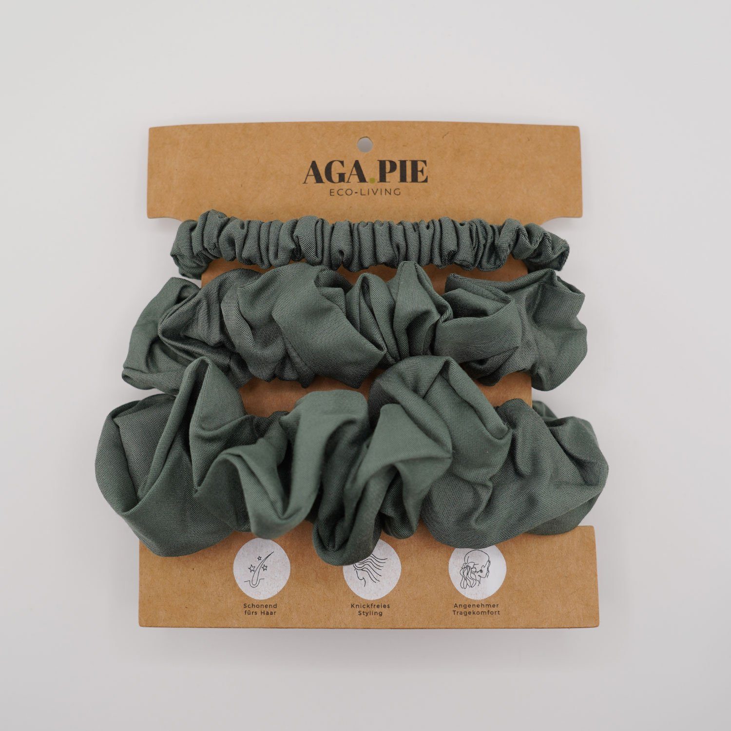 AGA.PIE Haargummi Scrunchie-Set, aus 100% Lyocell aus Bambus-Cellulose, besonders sanft zum Haar Dunkelgrün
