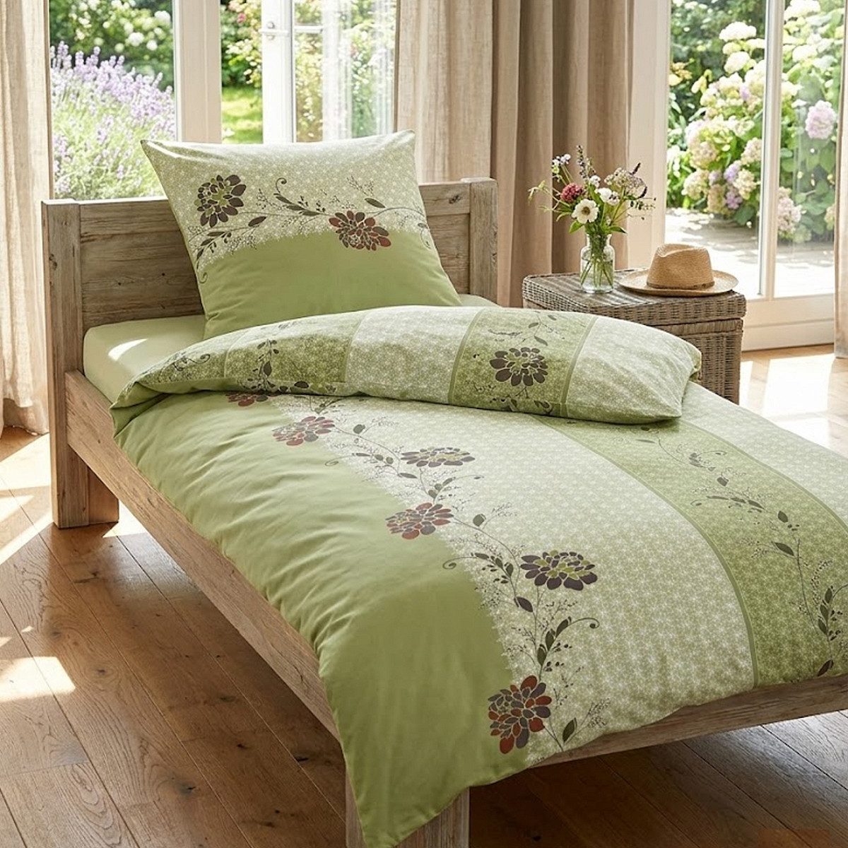 Irisette Bettwäsche Irisette Seersucker Bettwäsche Easy 8644-30 Blumen Streifen 135x200, Soft Seersucker, 2 teilig