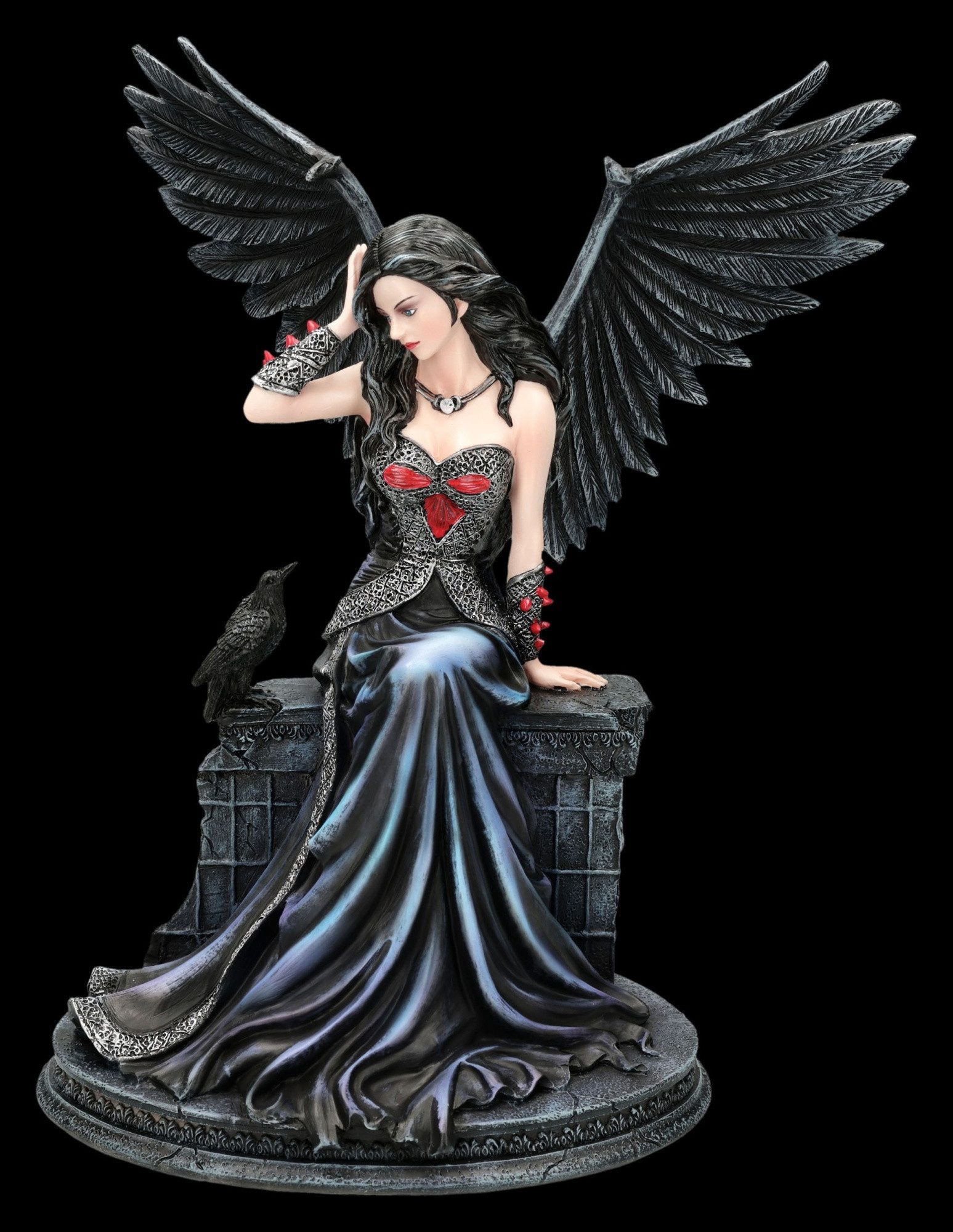 Figuren Shop GmbH Fantasy-Figur Gothic Engel Figur - Rabenkönigin Rvynne Fantasy Statue 32.5 cm Deko