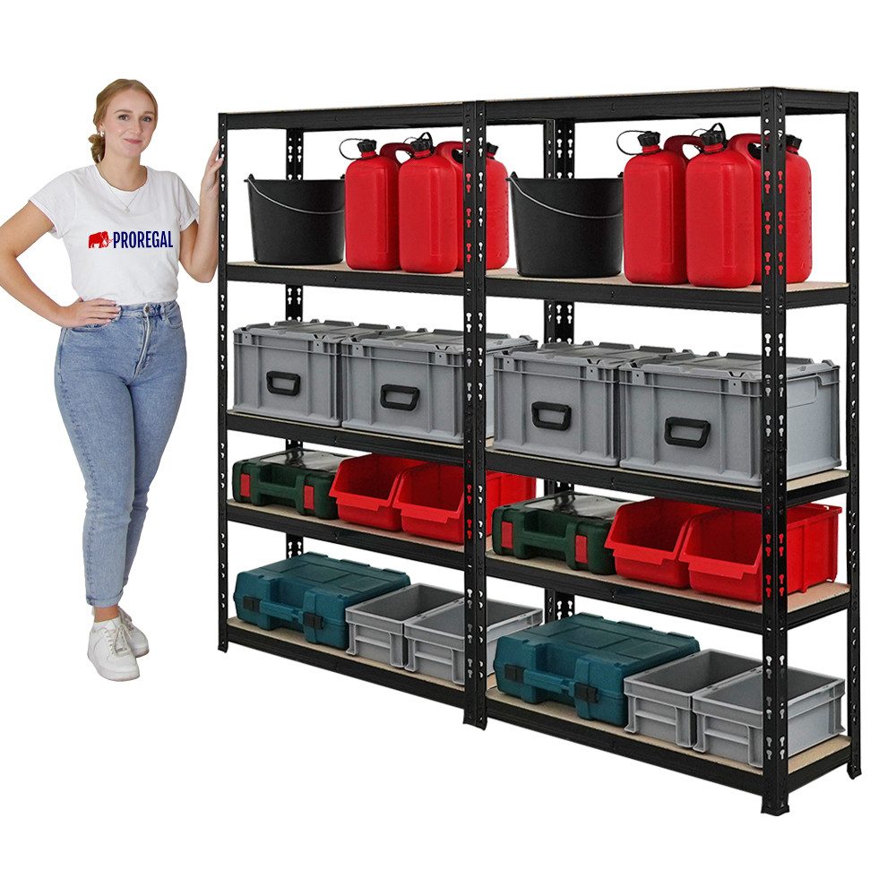 PROREGAL® Schwerlastregal MegaDeal 2 Stück APOLLO 150x90x30cm Fachlast 175kg Schwarz, 2-tlg.