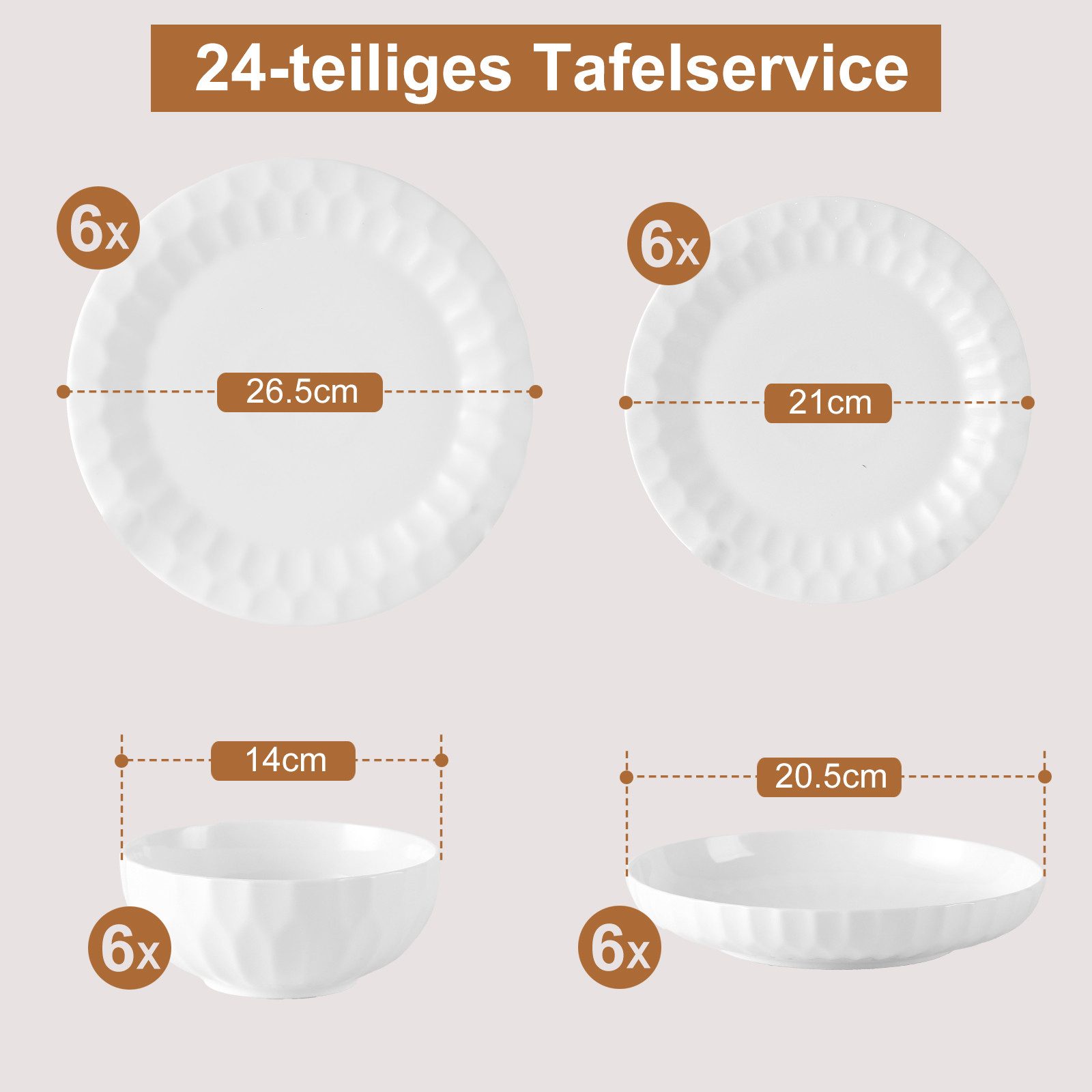 LB LICHTENBERG Tafelservice Geschirrset,Essservice aus Porzellan,Aufwendige Gestaltung, (24-tlg), 6 Personen, 24-Teiliges Fur 6 Personen