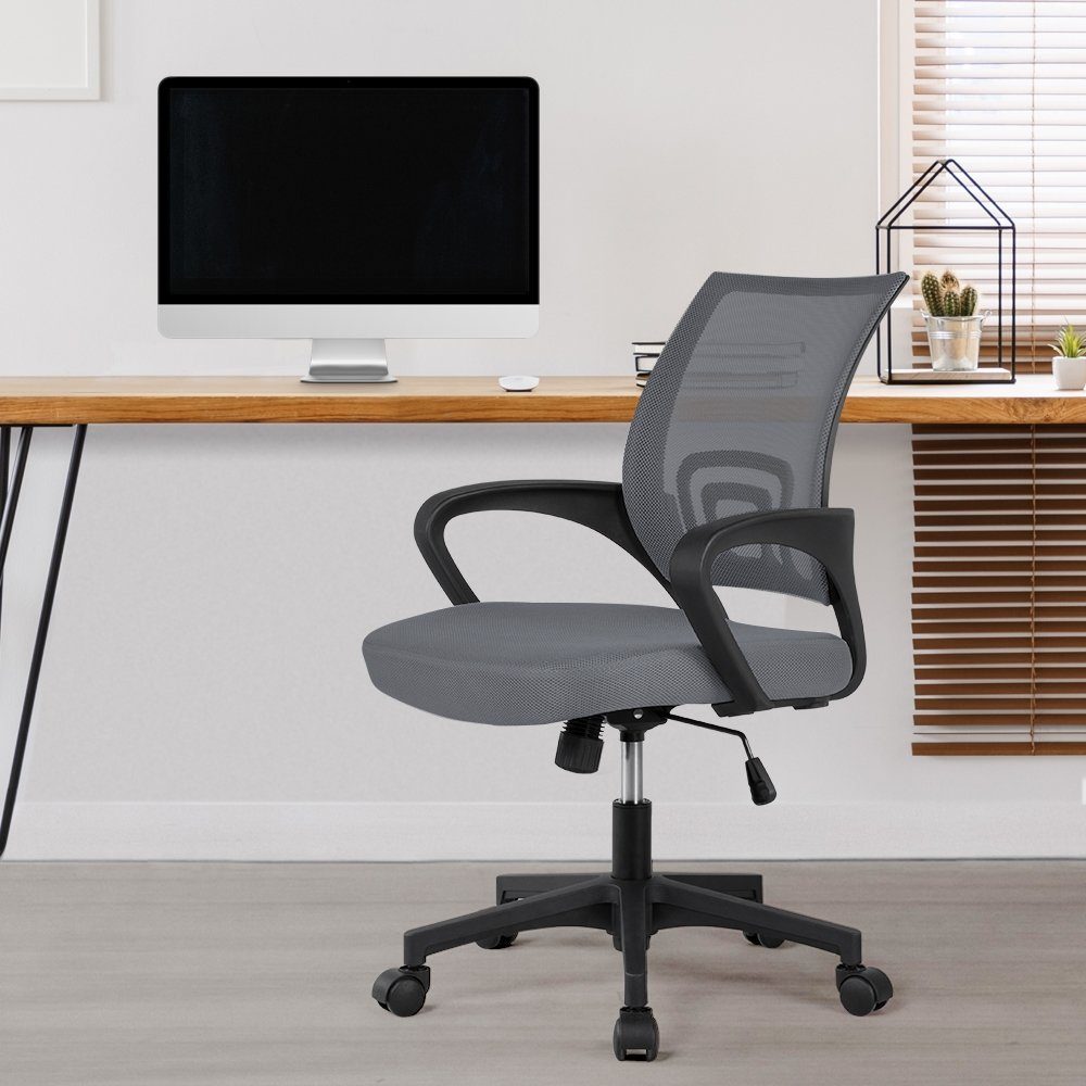 Yaheetech Bürostuhl Höhenverstellbarer Drehstuhl mit Schaukelfunktion, ergonomischer Schreibtischstuhl Arbeitsstuhl mit Netzrückenlehne – Bild 3 von 5