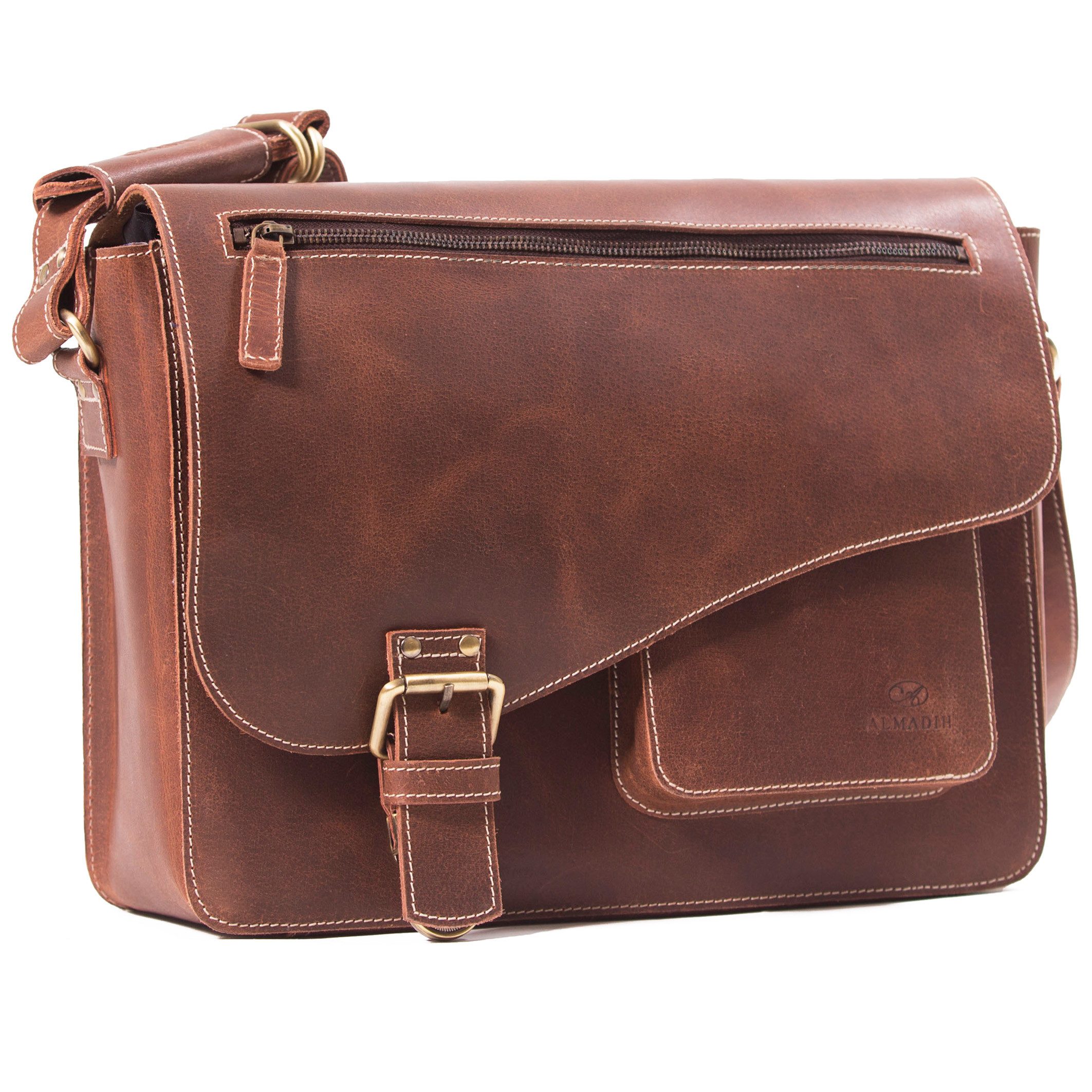Umhängetasche Leder Herren Aktentasche JON Laptoptasche Businesstasche braun