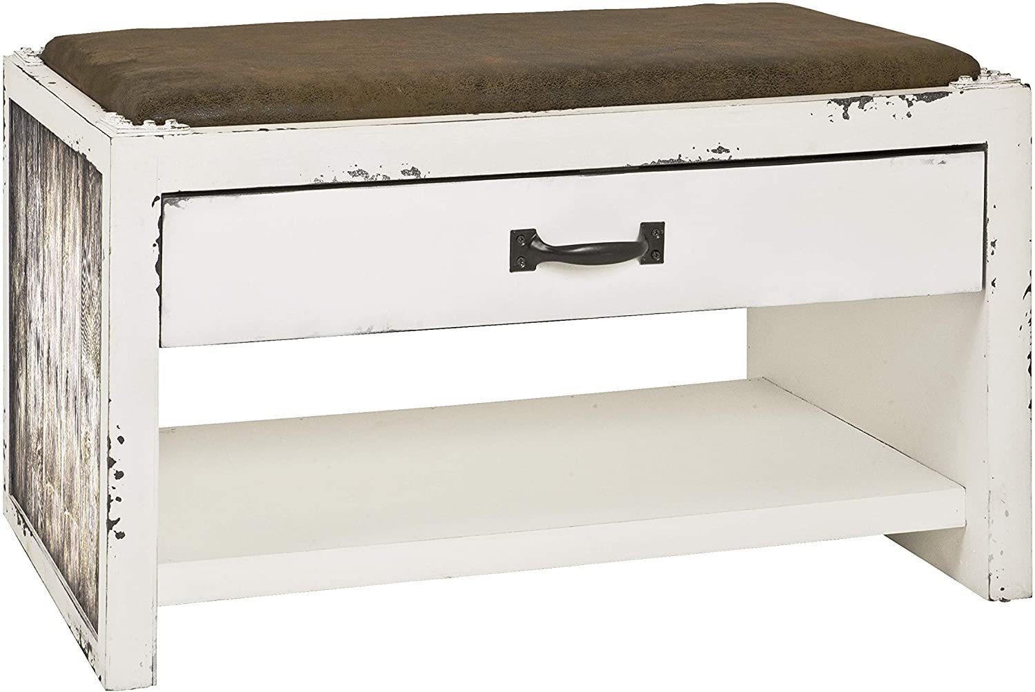 HAKU Hockerbank HAKU Möbel Schuhbank - weiß-braun-vintage - H. 43cm x B. 72cm (1 Stück)