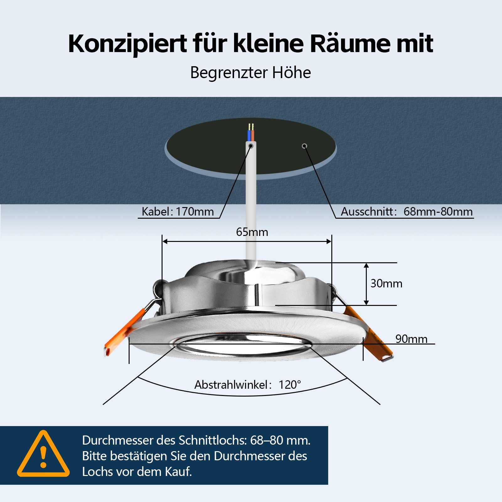 GeyouLux LED Einbaustrahler Dimmbar 68-80mm 4.9W Ultra Flach LED Spots, 45° günstig online kaufen