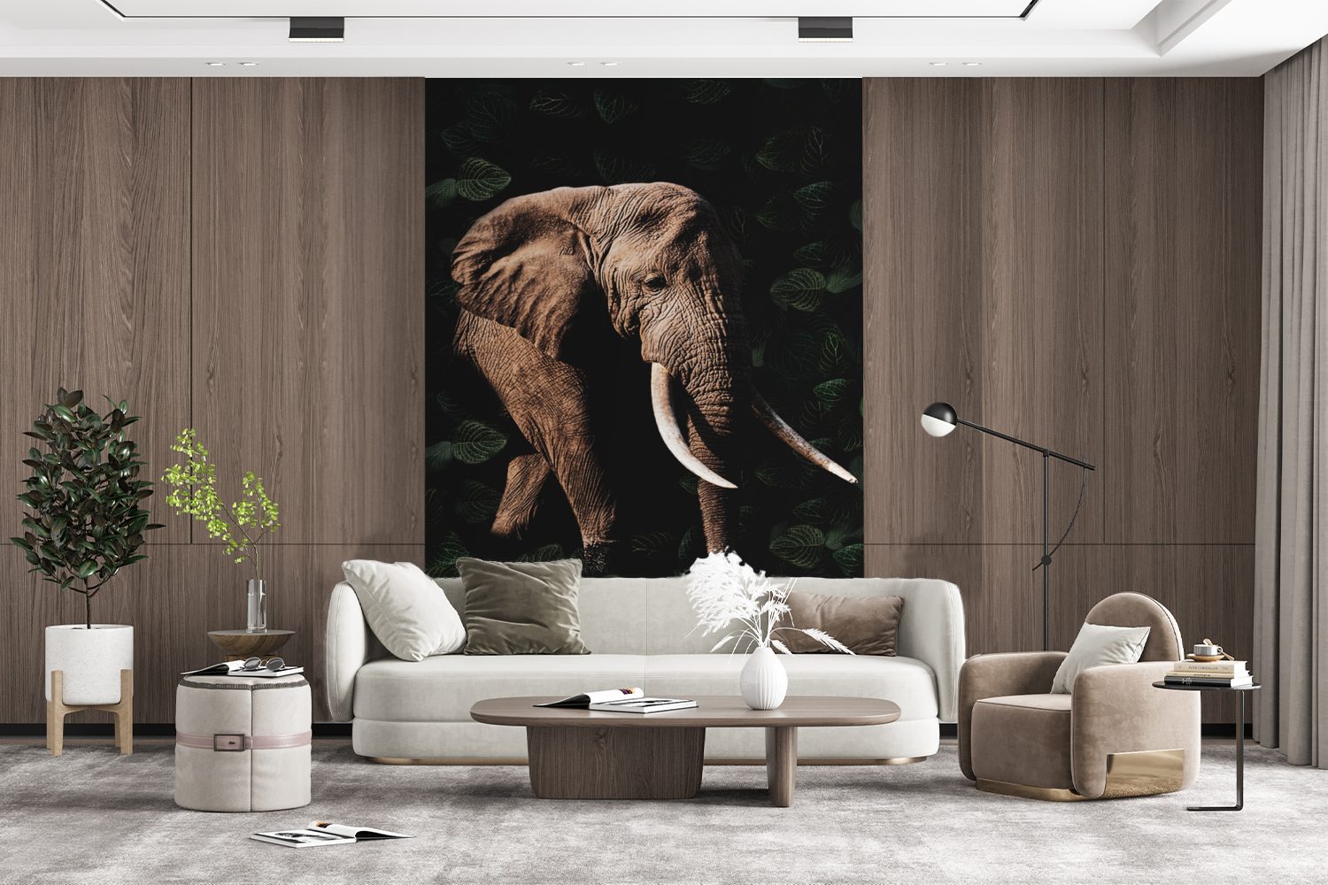 Wandtapete Dschungel (3 Schwarz, - St), MuchoWow Elefant Tapete - Vinyl Wohnzimmer, Fototapete Matt, bedruckt, Montagefertig für